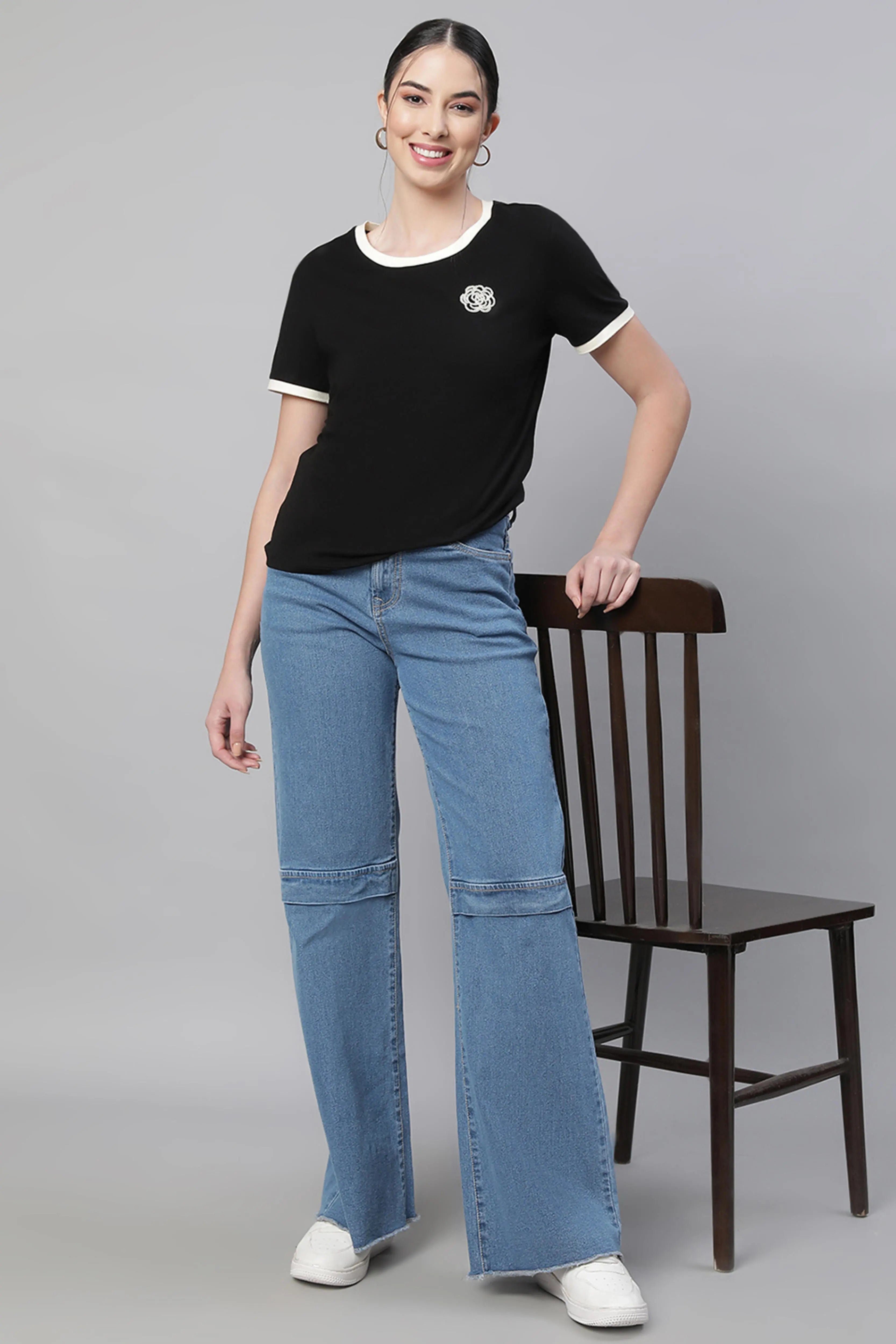 Women Blue Straight-Fit Full Length Stretchable Jeans - Global Republic