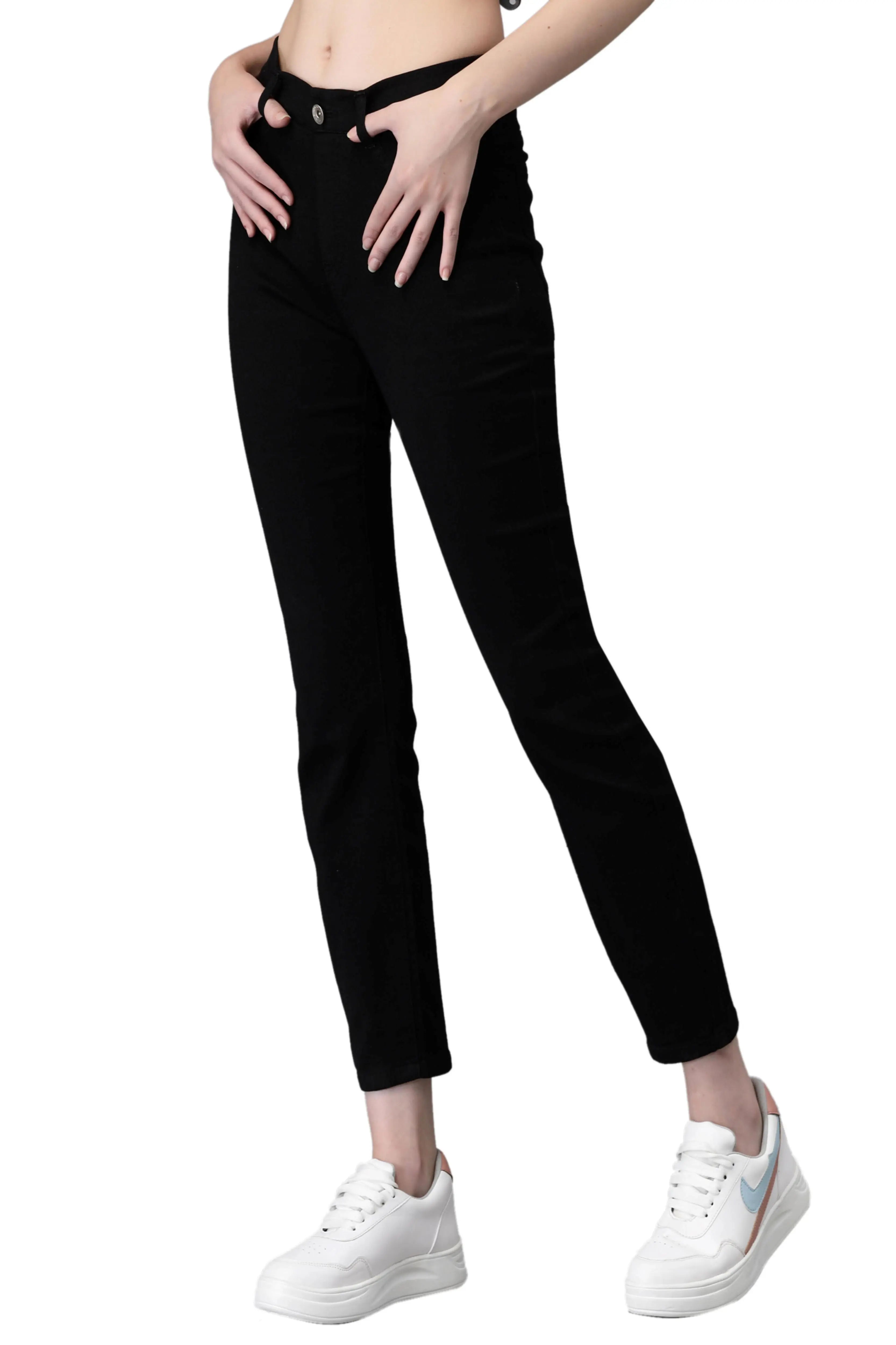 Women Ankle Length Black Cotton Blend Stretchable Jegging - Global Republic