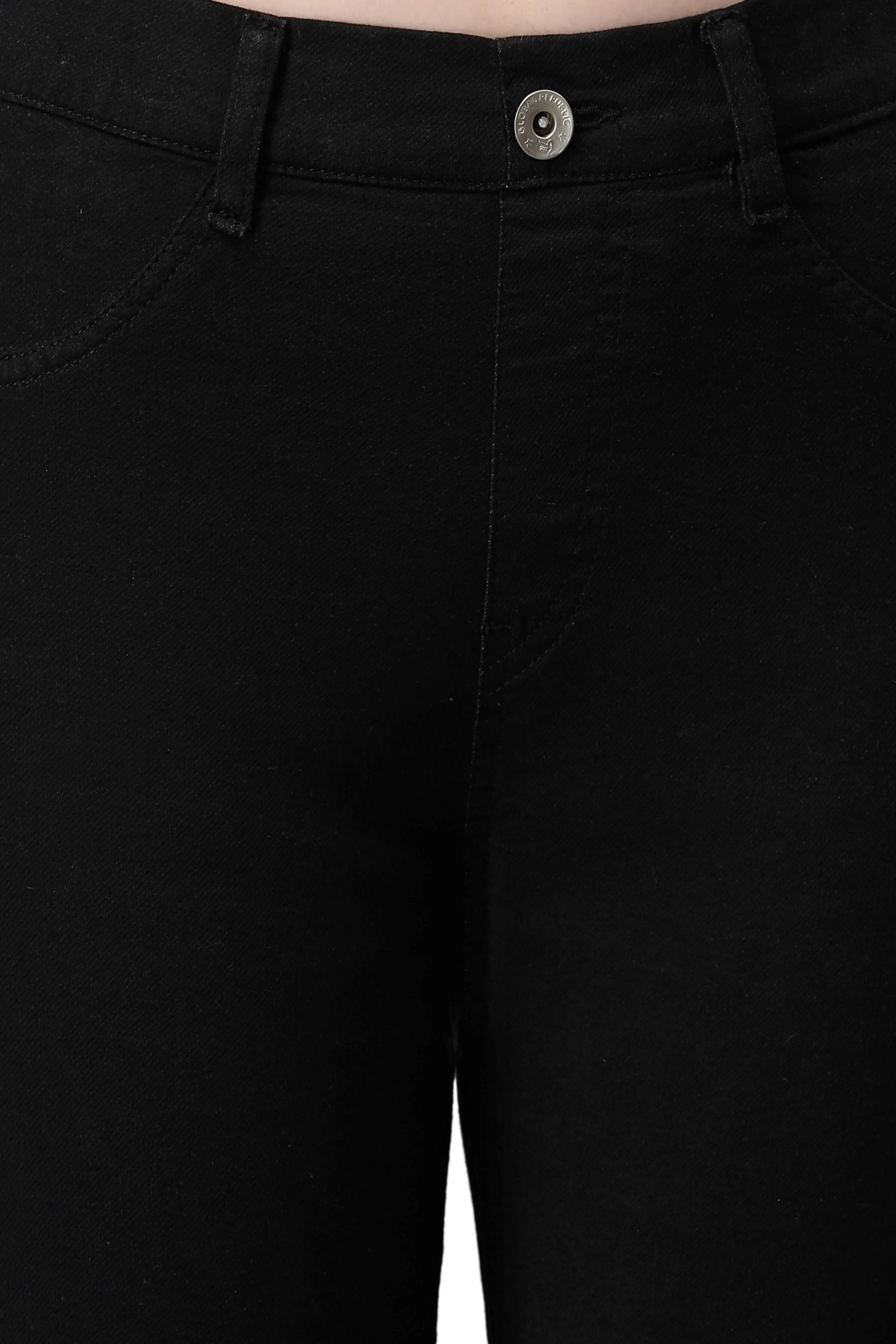 Women Ankle Length Black Cotton Blend Stretchable Jegging - Global Republic