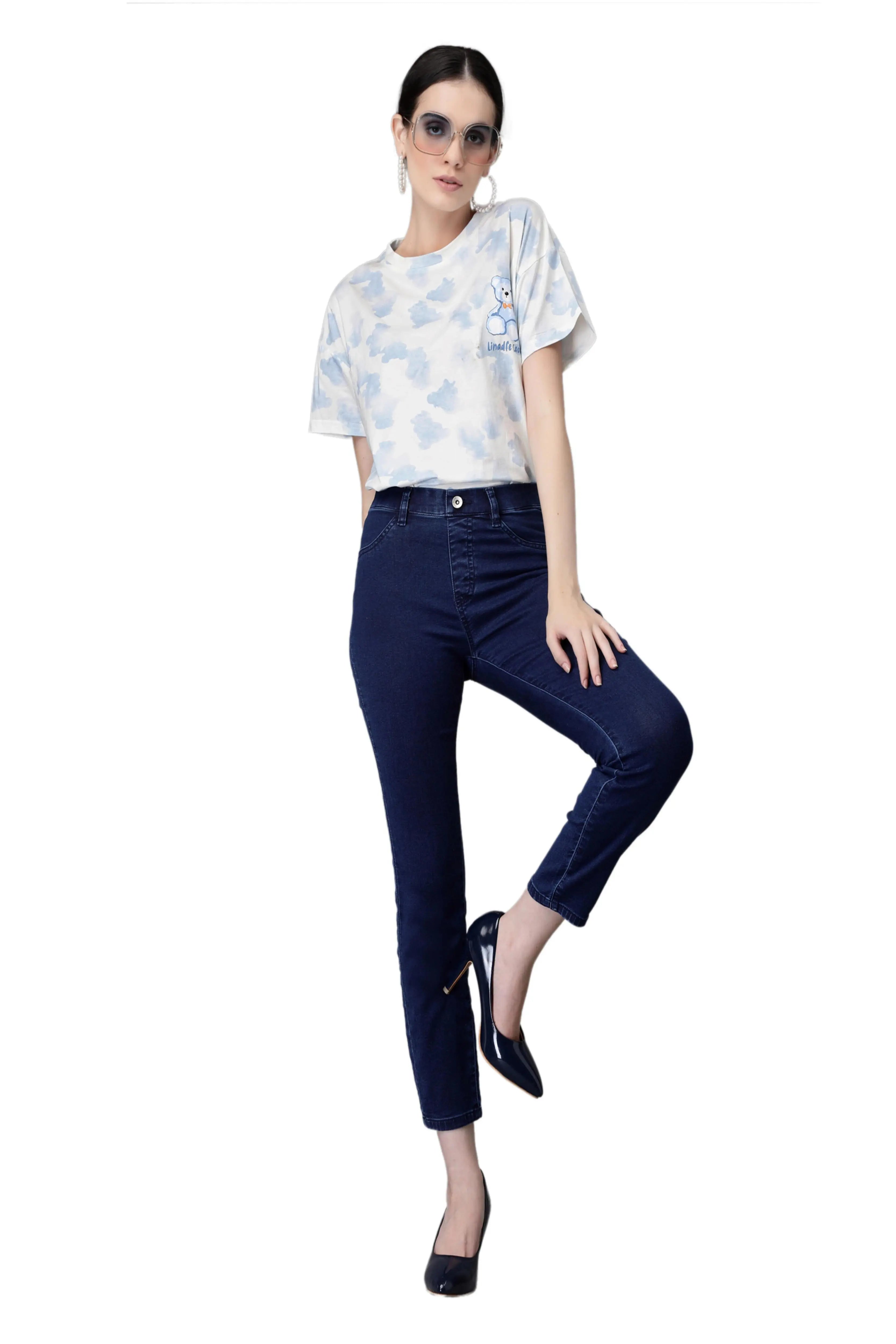 Blue Cotton Blend Stretchable Jegging - Global Republic