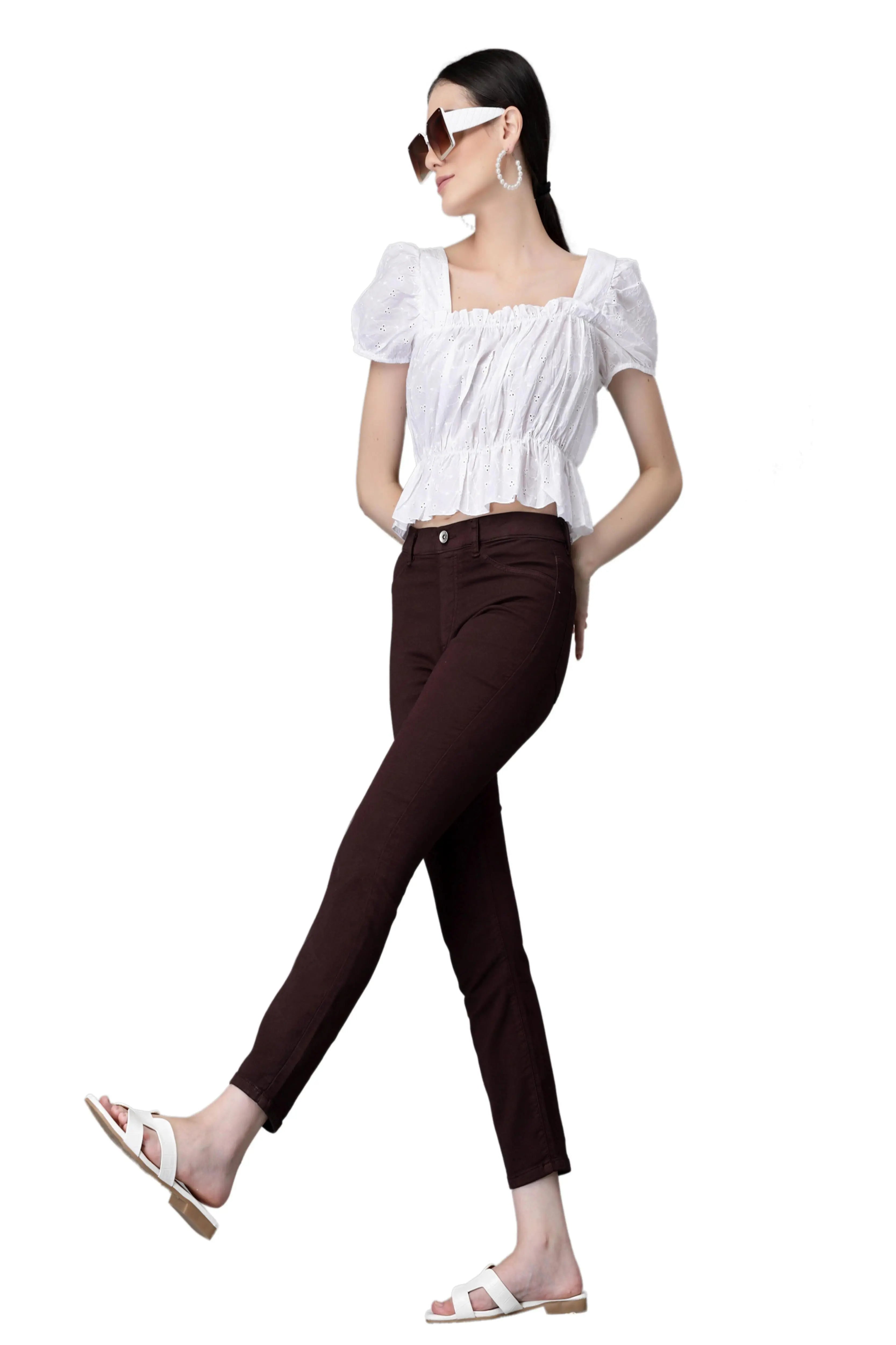 Women Dark Brown Denim Stretchable Jegging - Global Republic