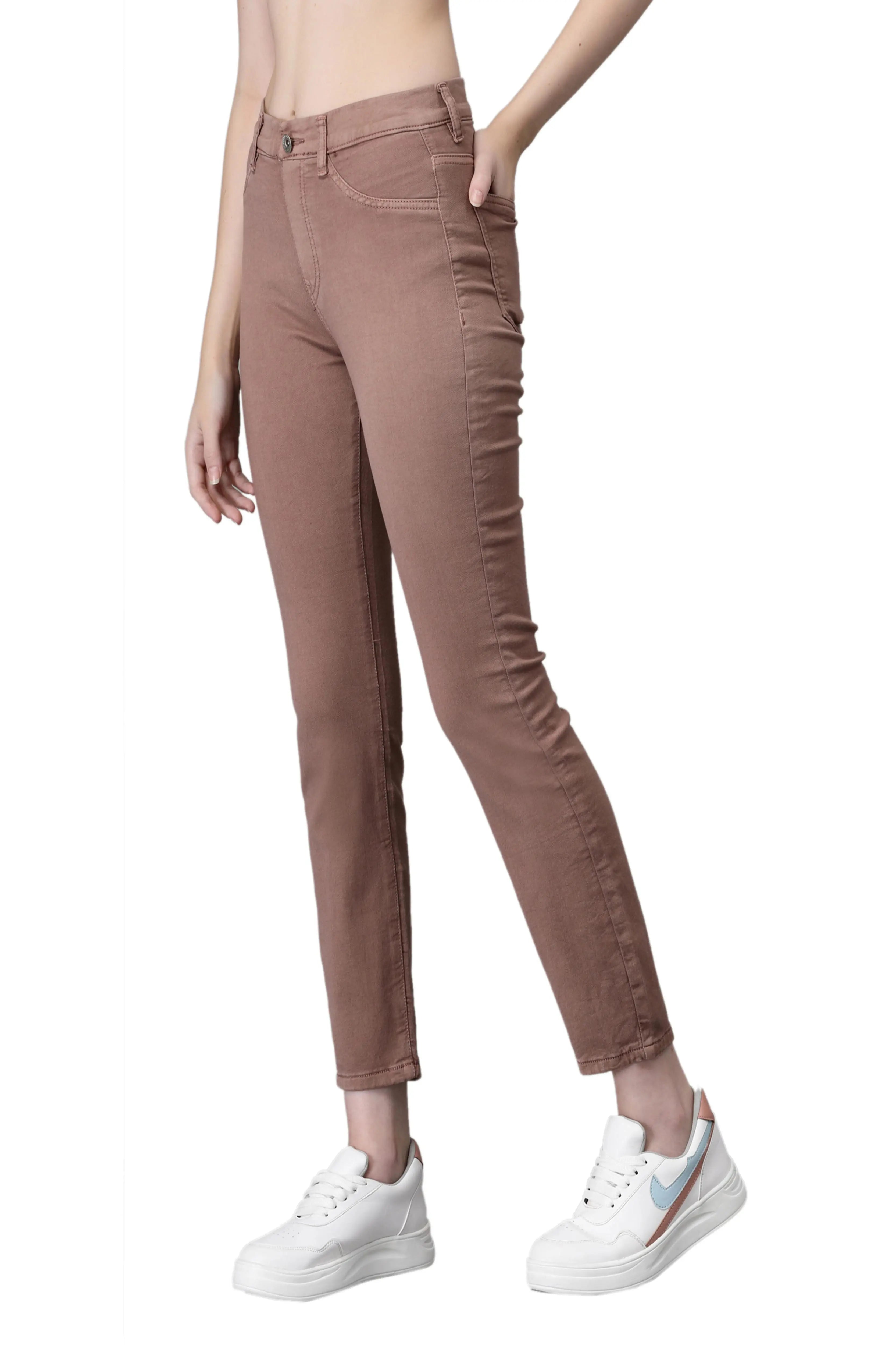 Women Brown Denim Skin-Fit Stretchable Jegging - Global Republic