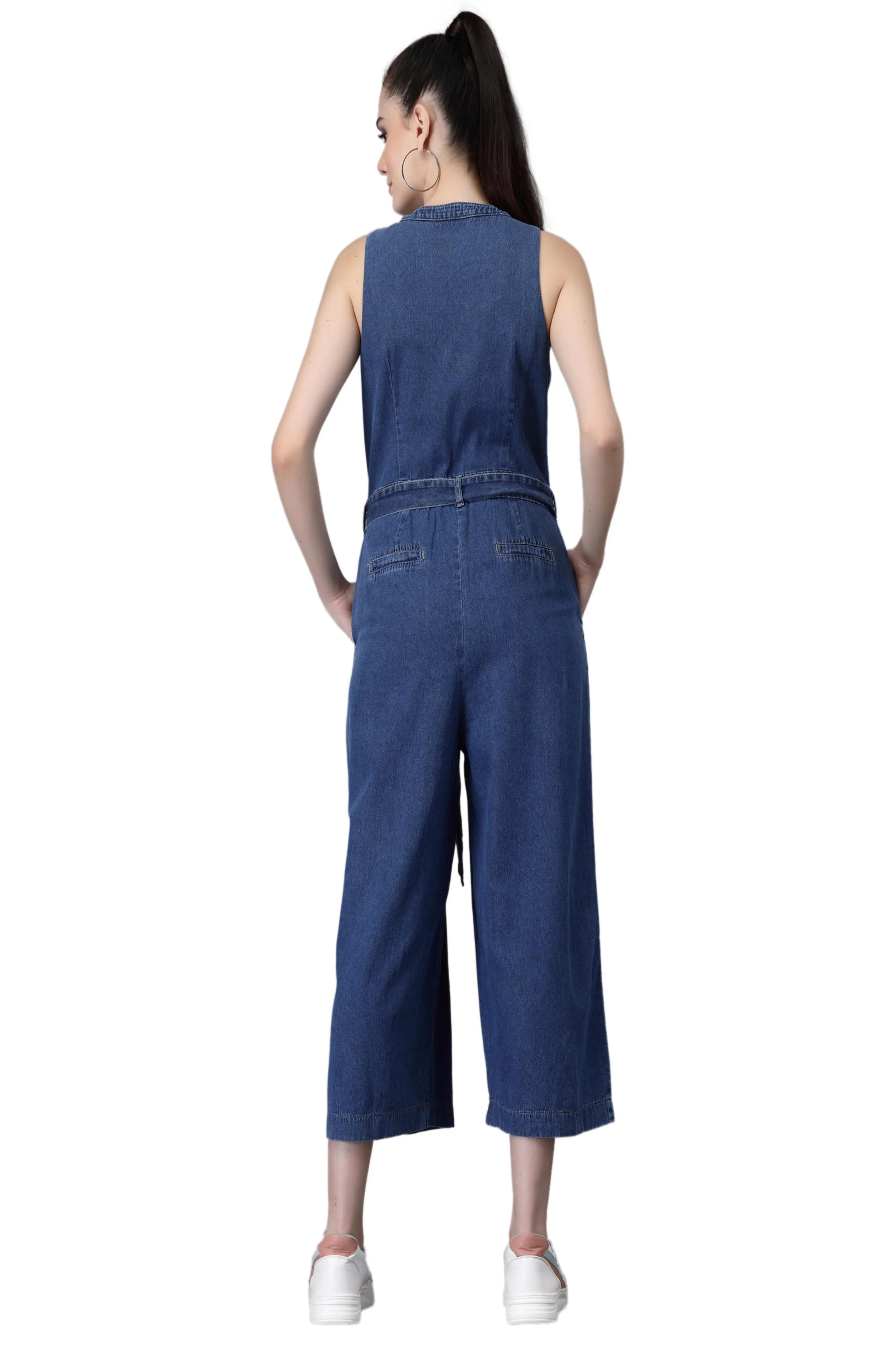 Women Blue Collar Neck Solid Jump Suit - Global Republic