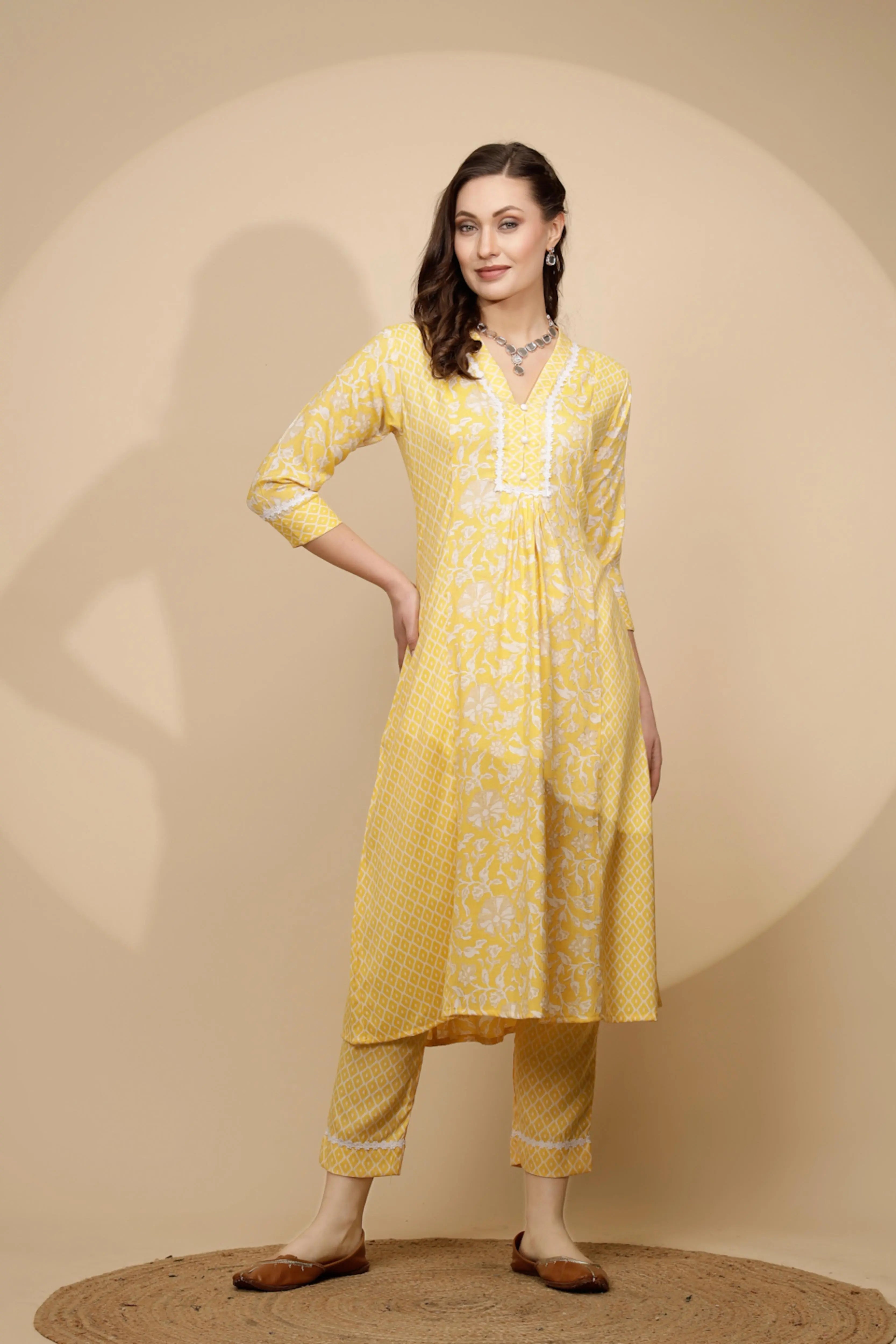 Yellow Cotton Regular Fit Kurta Set For Women - Global Republic