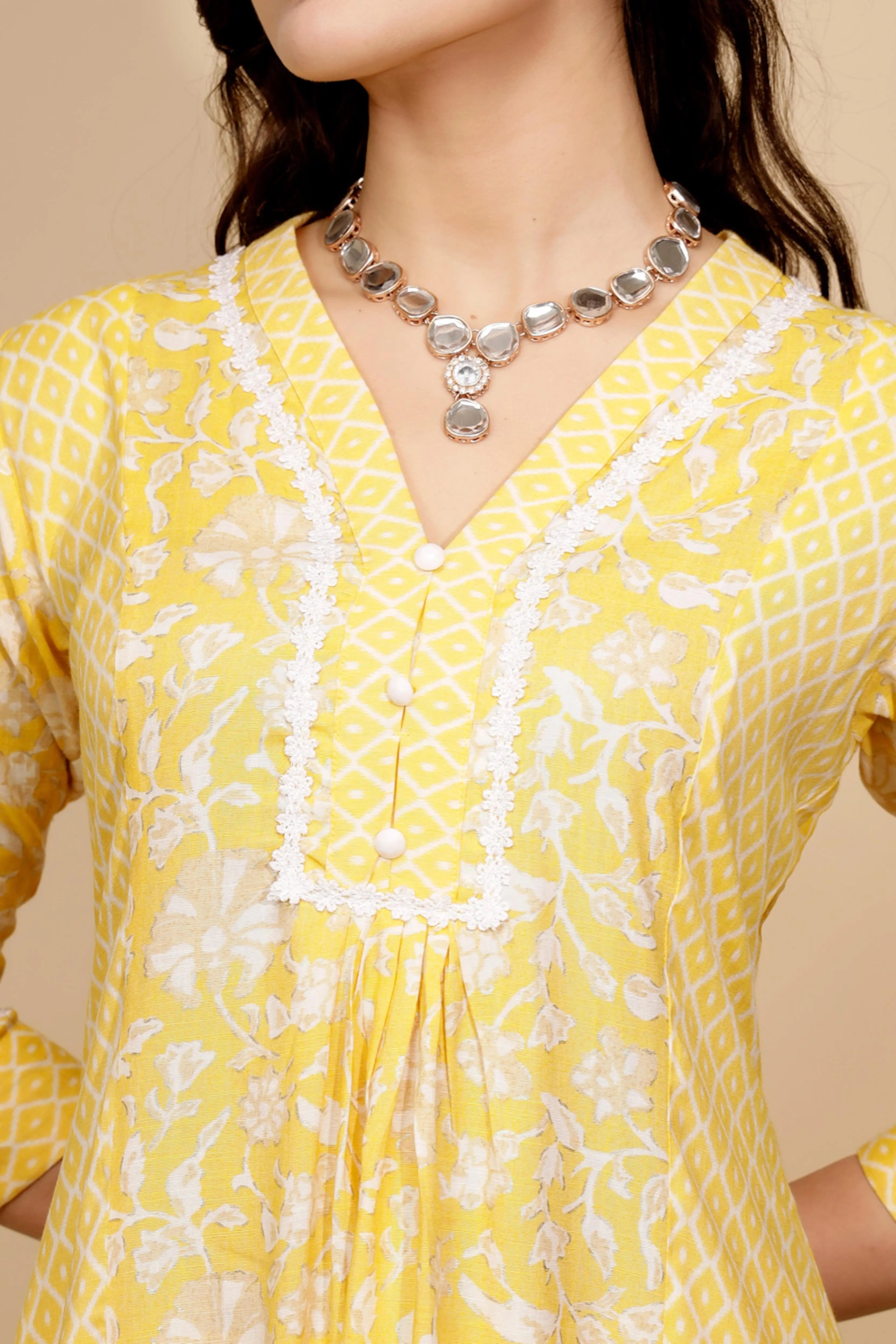 Yellow Cotton Regular Fit Kurta Set For - Global Republic