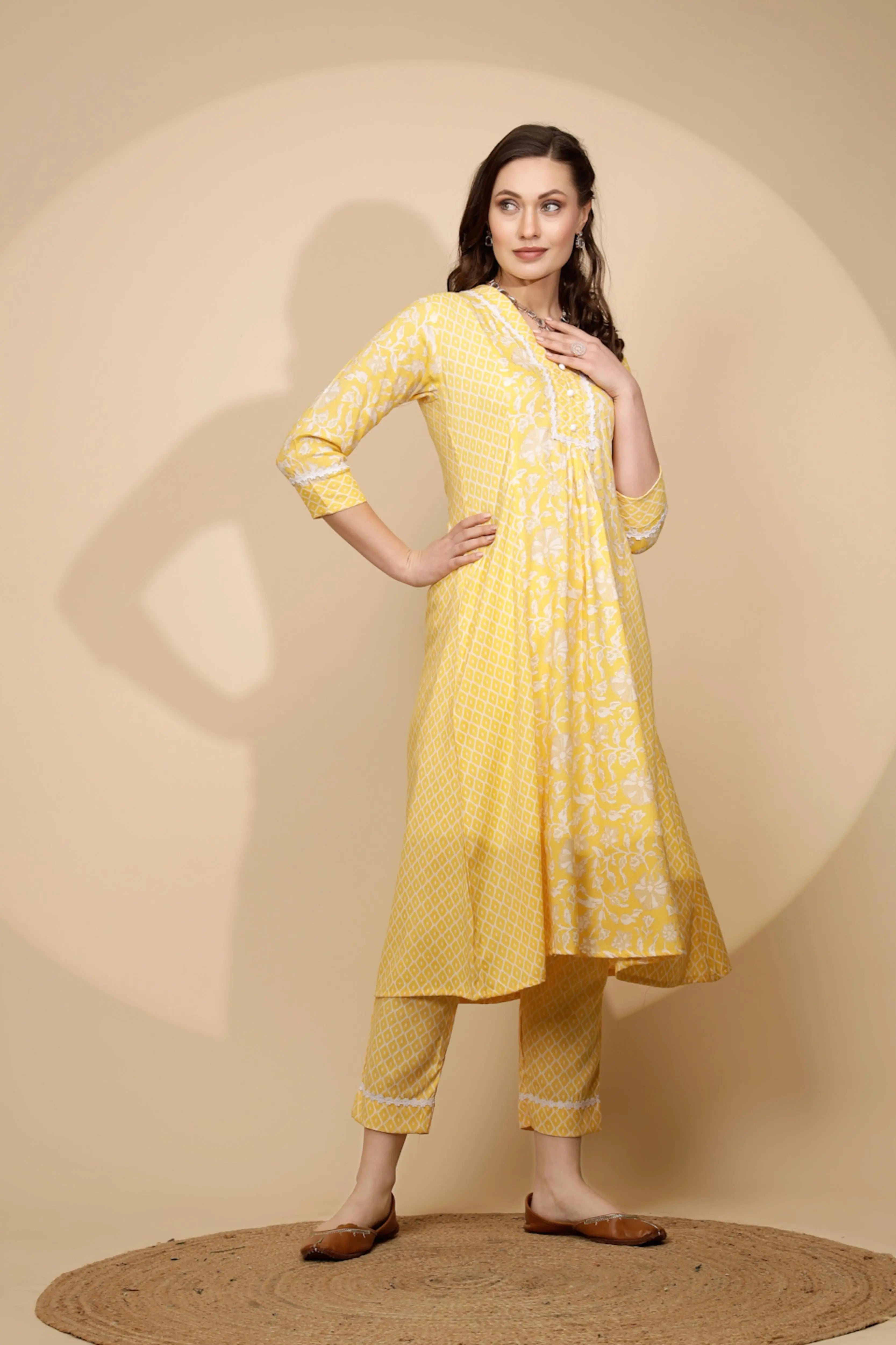 Yellow Cotton Regular Fit Kurta Set For - Global Republic