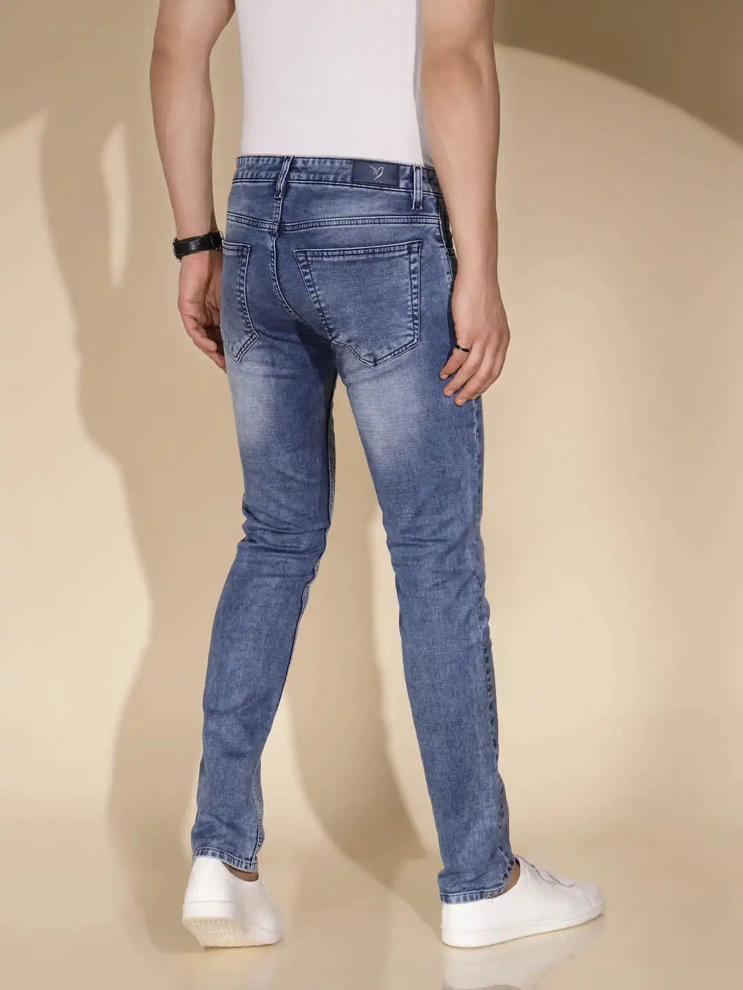 Mens Blue Denim Solid Mid Rise Jeans - Global Republic