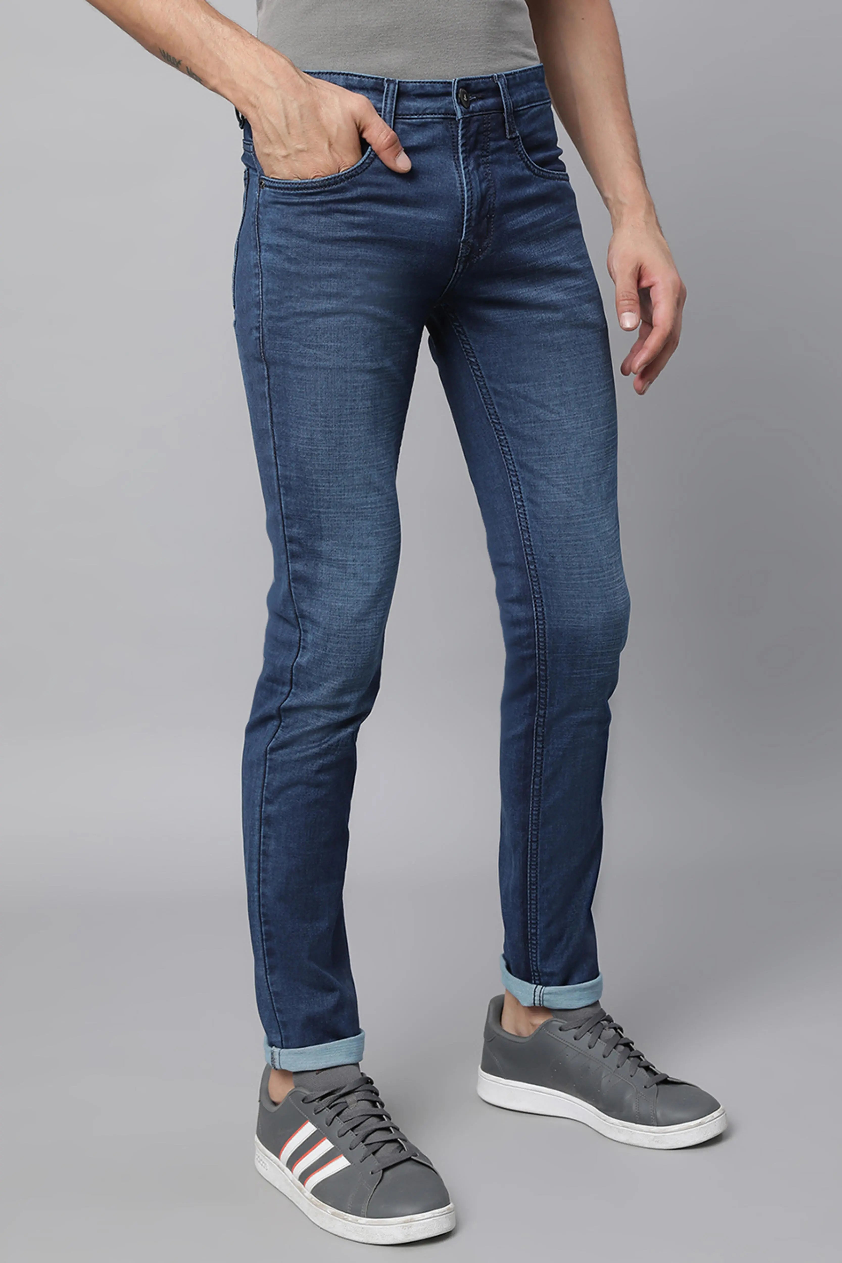 Blue Denim Solid Jeans - Global Republic