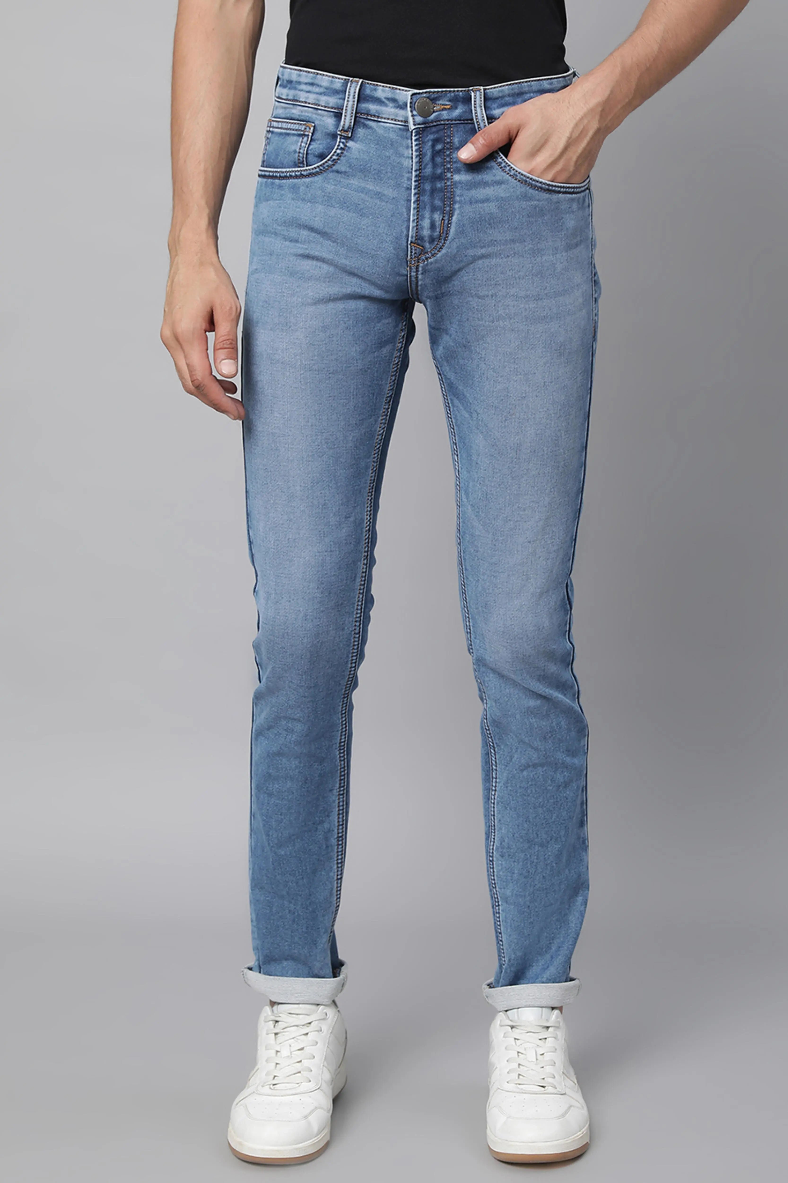 Blue Solid Denim Jeans - Global Republic
