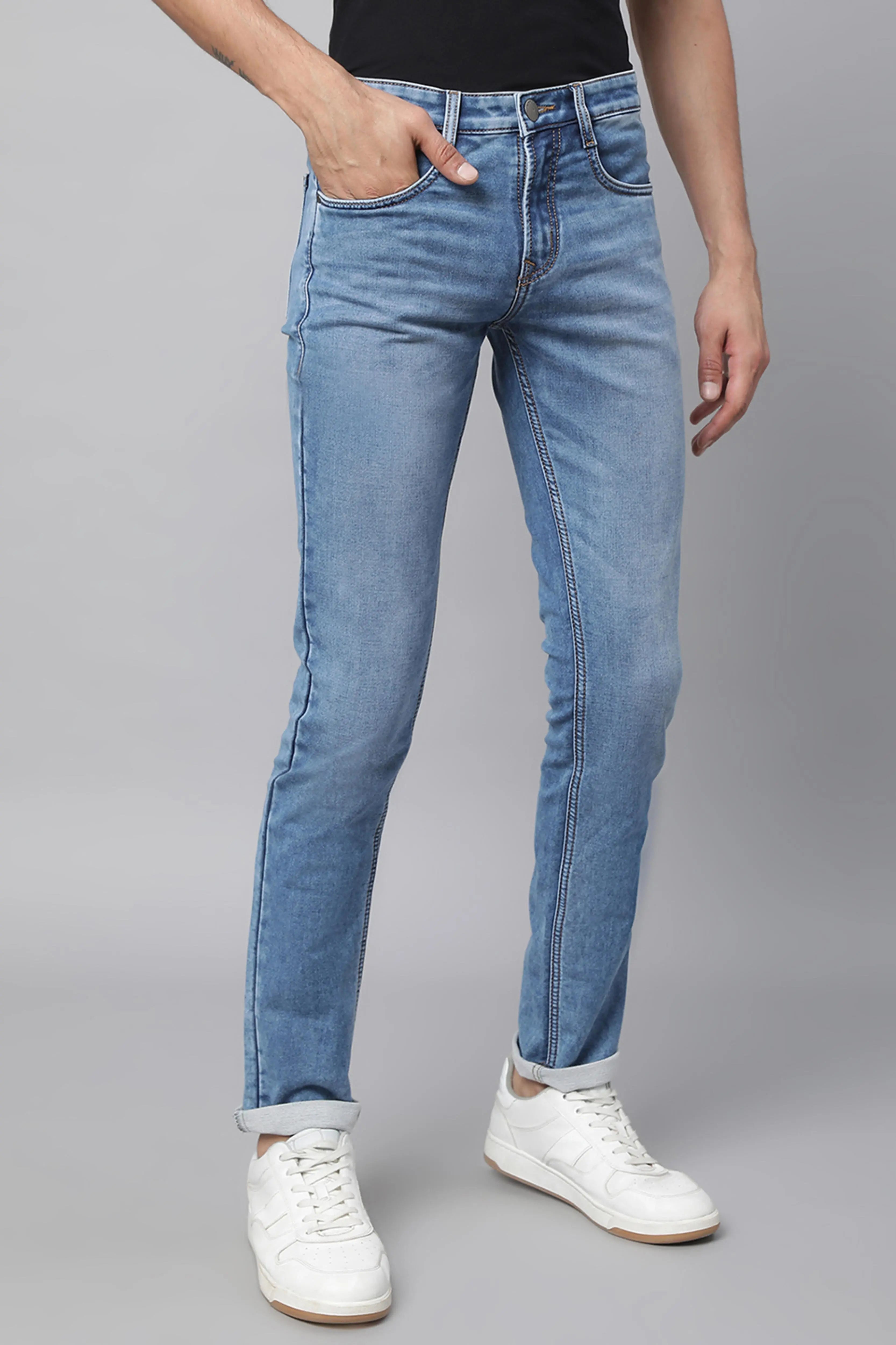 Blue Solid Denim Jeans - Global Republic