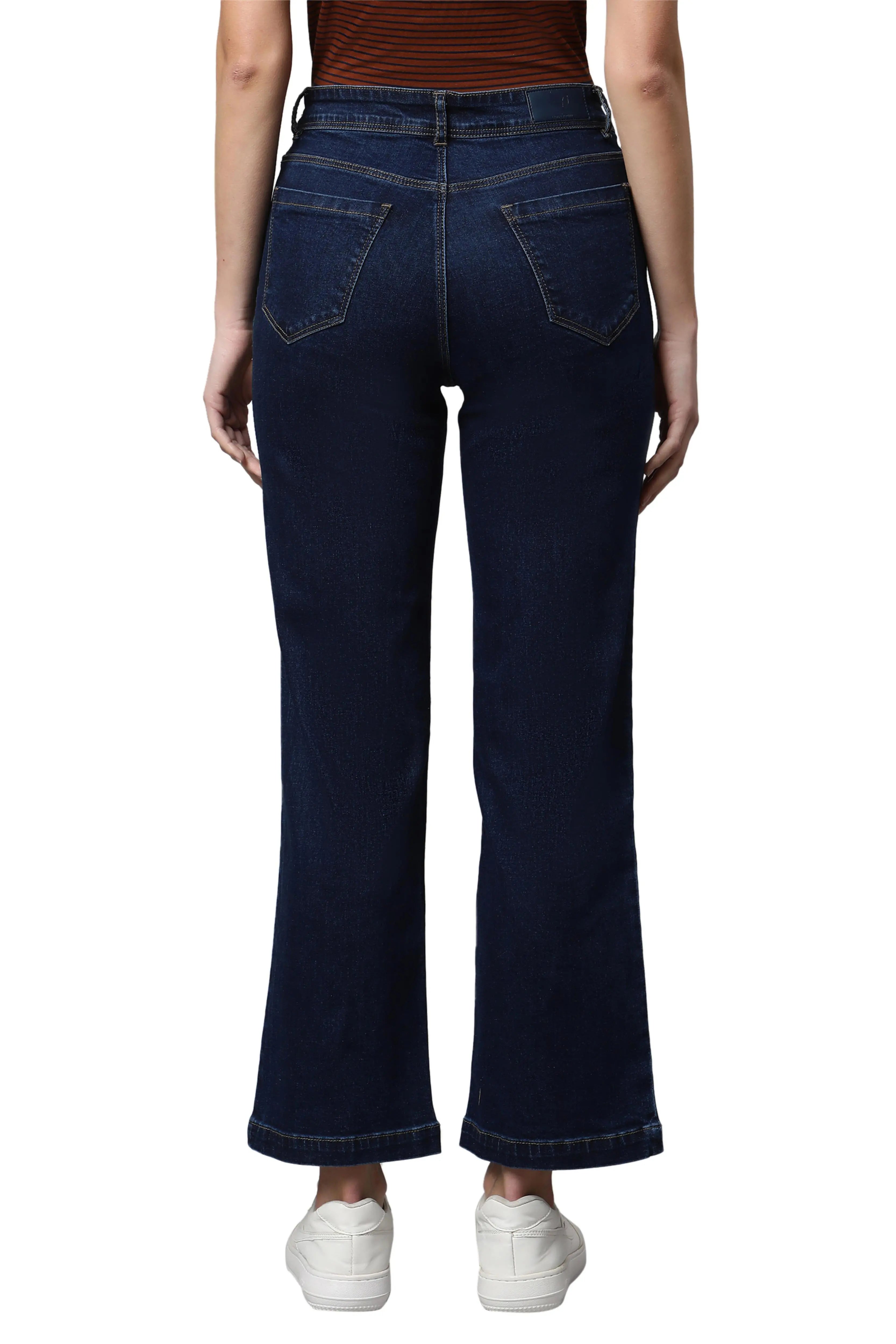 women dark blue high rise jeans