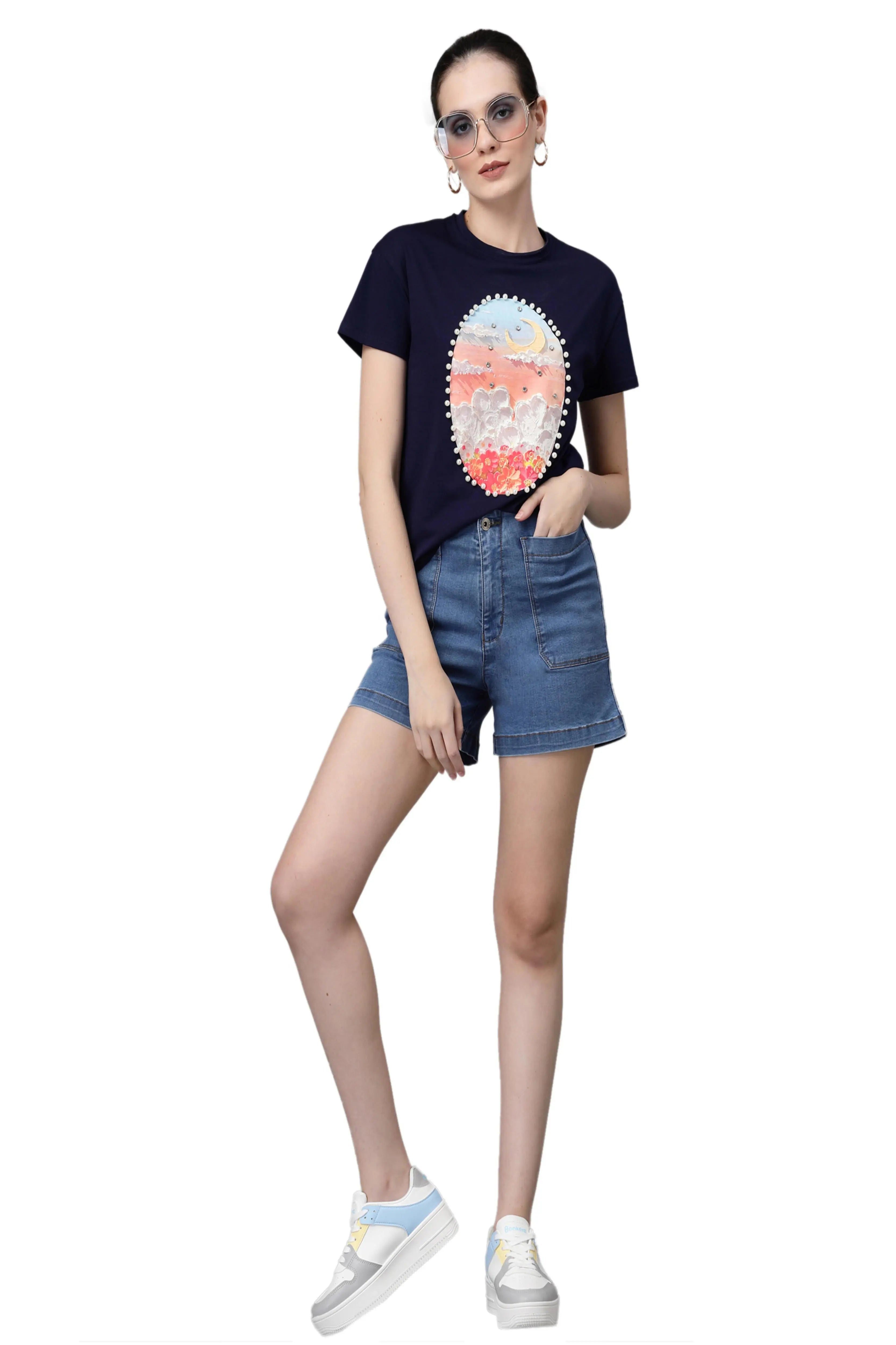 Blue Solid Cotton Regular Fit Shorts - Global Republic