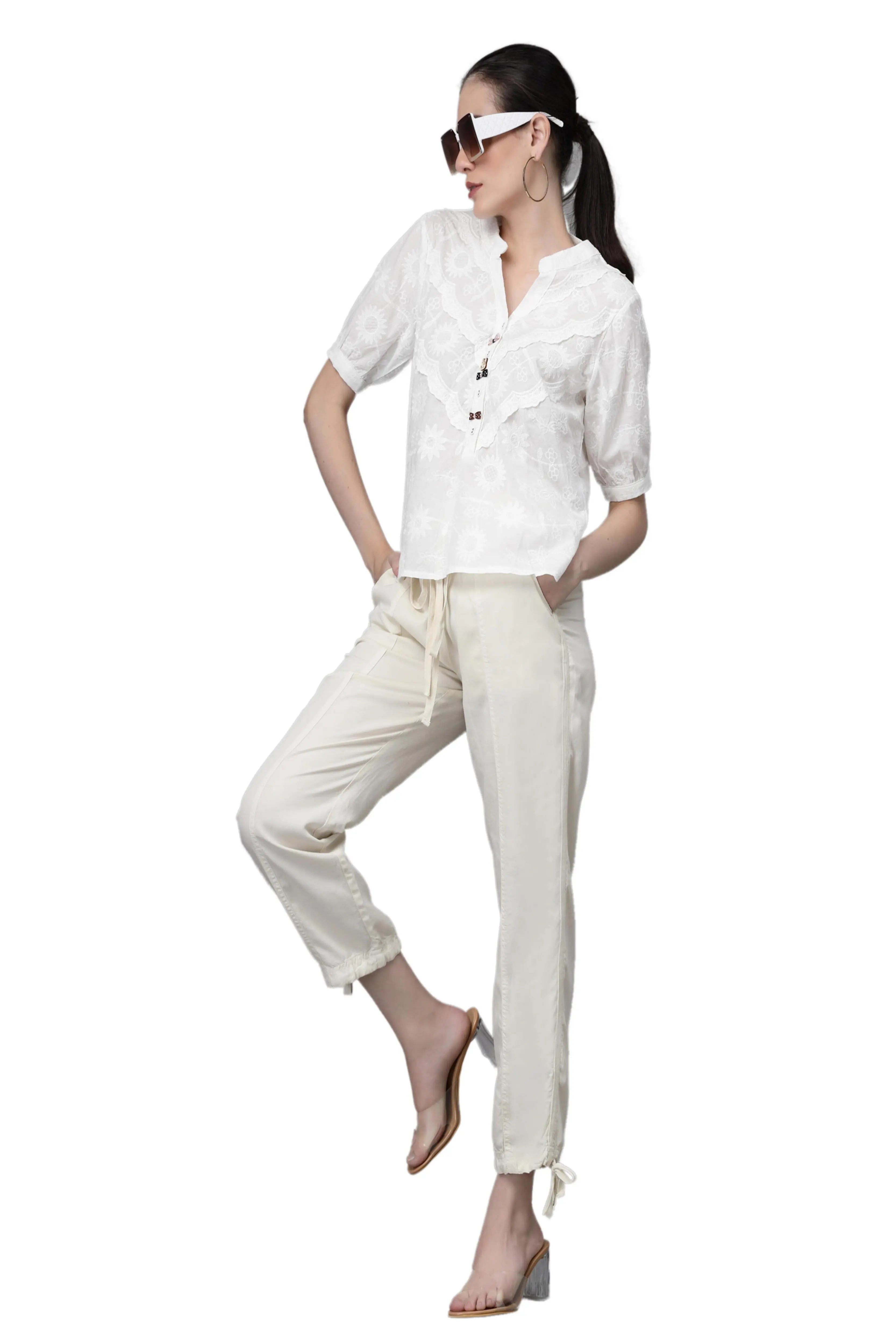 Cream Cotton Solid Lower - Global Republic