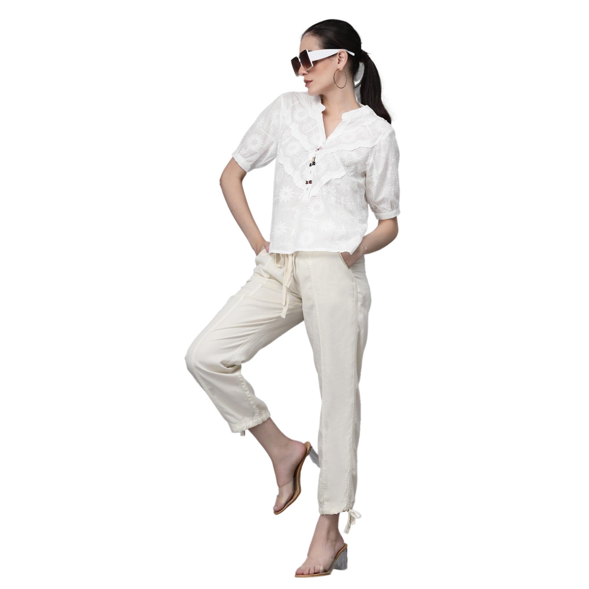 Cream Cotton Solid Lower - Global Republic