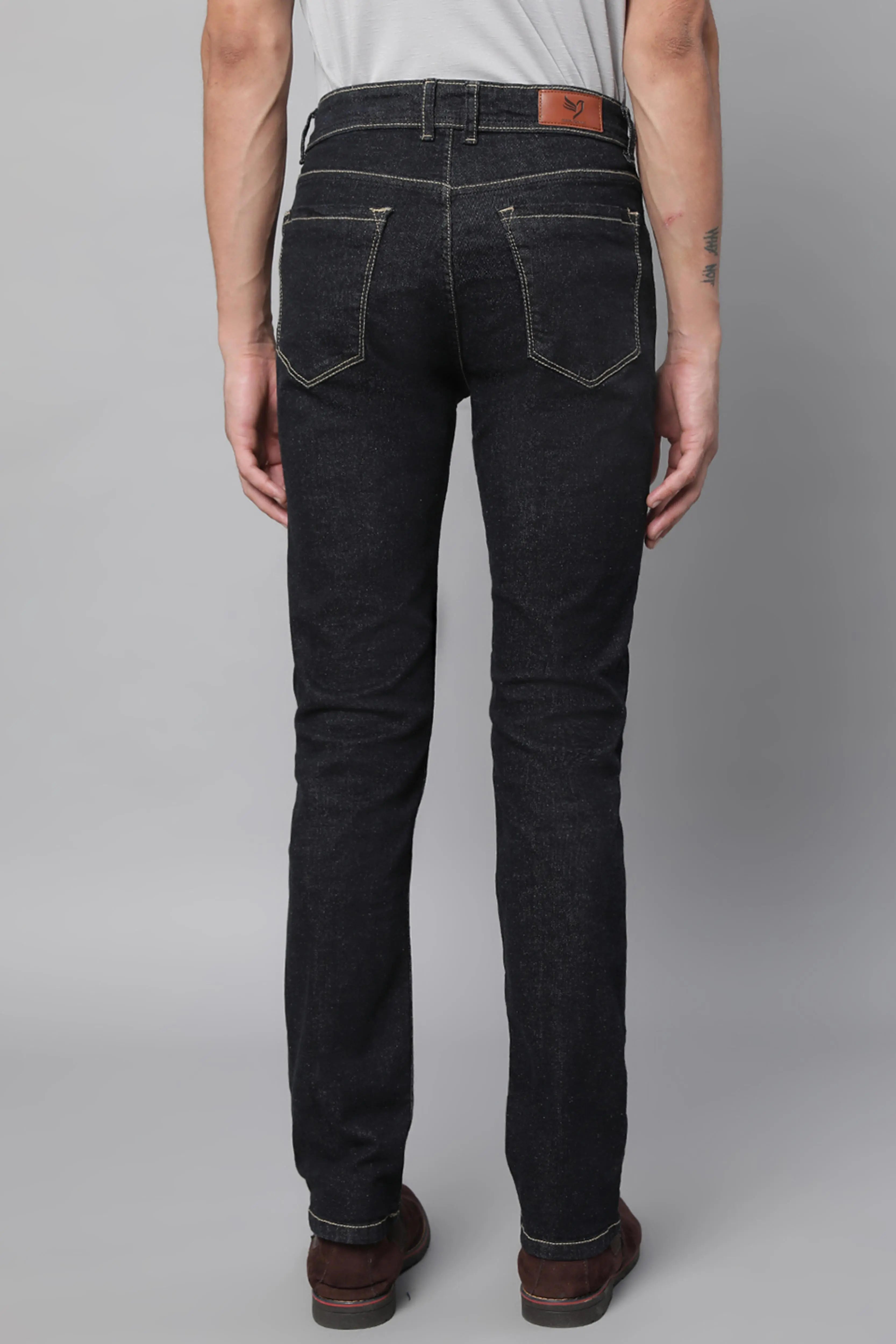 Mens Raw Black Cotton Solid Jeans - Global Republic