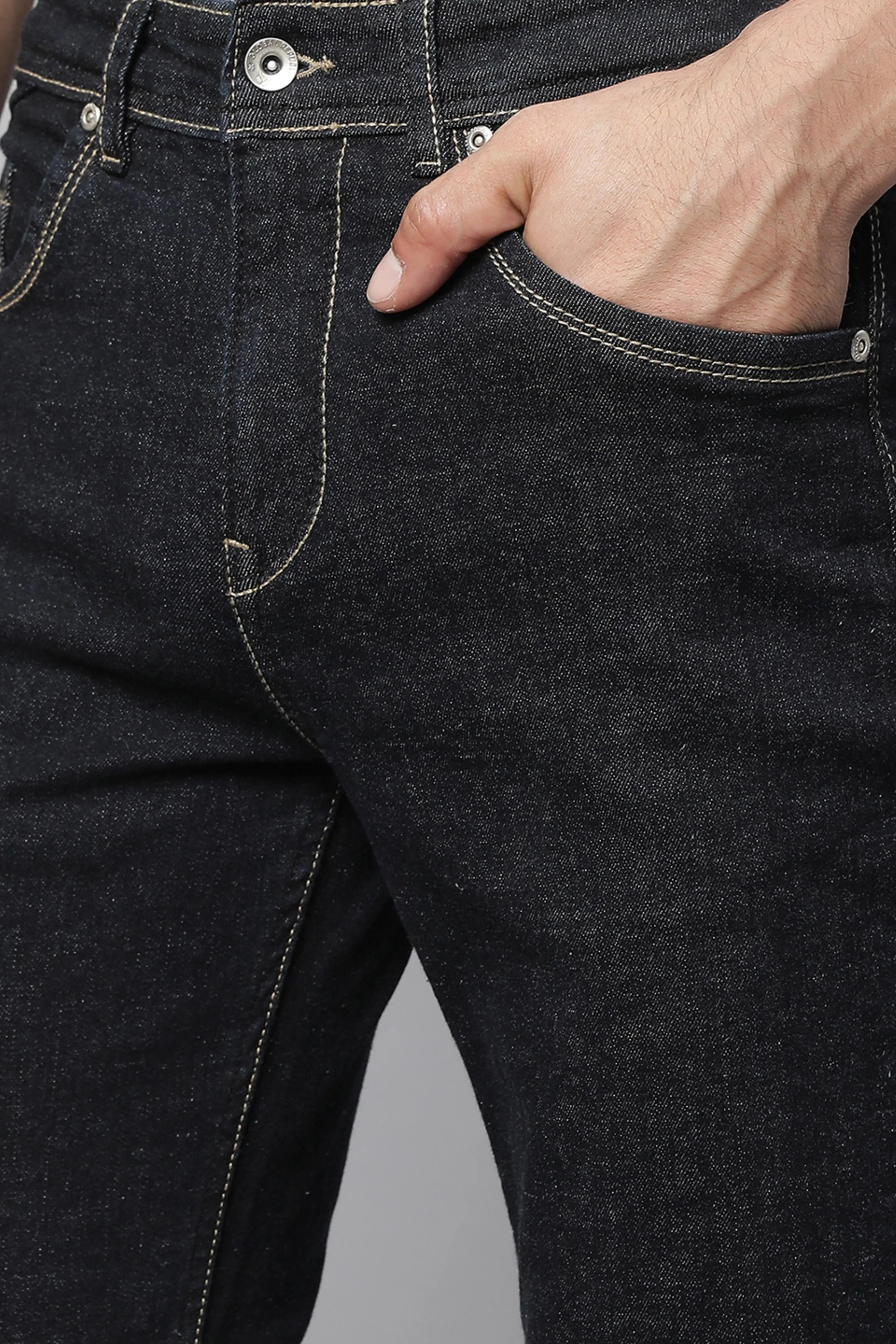 Mens Raw Black Cotton Solid Jeans - Global Republic
