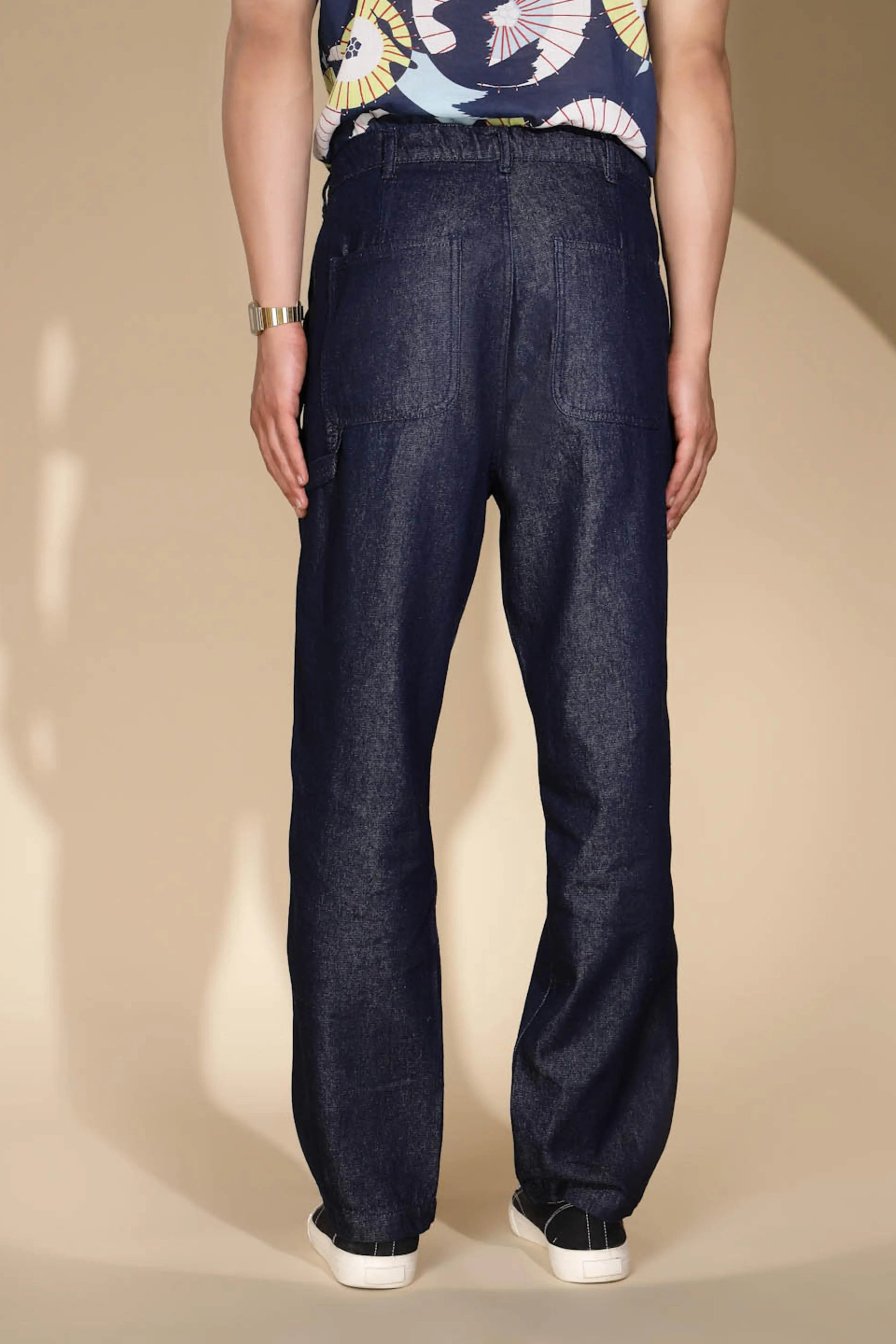 Raw Blue Cotton Blend Solid Jeans - Global Republic