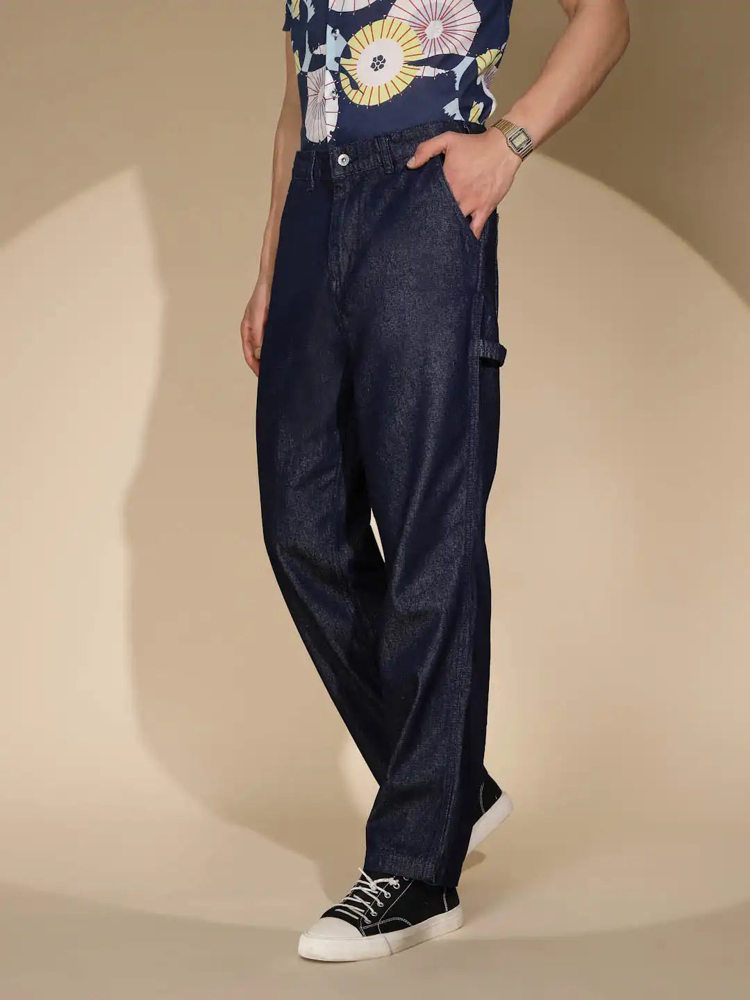 Raw Blue Cotton Blend Solid Jeans - Global Republic