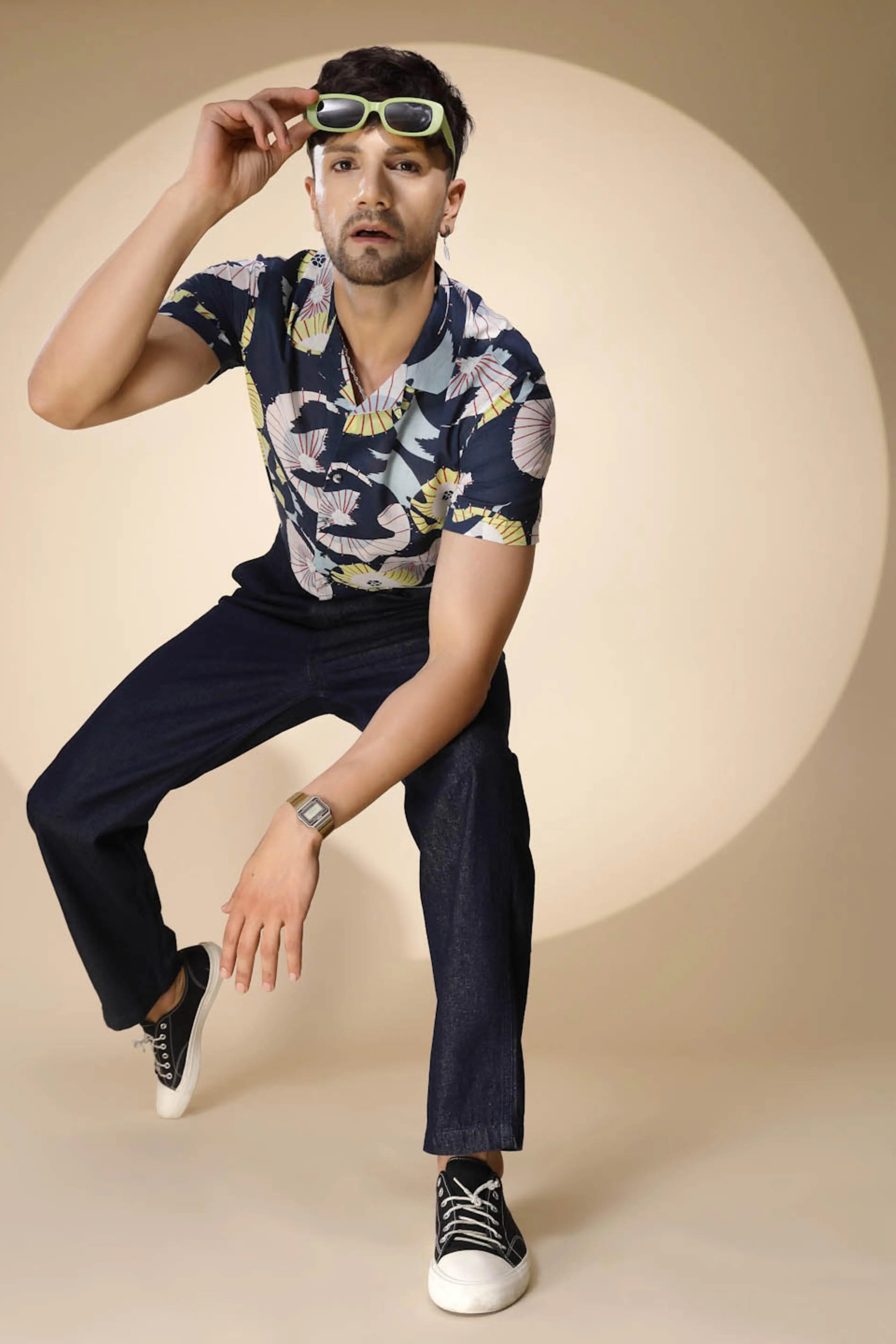 Raw Blue Cotton Blend Solid Jeans - Global Republic