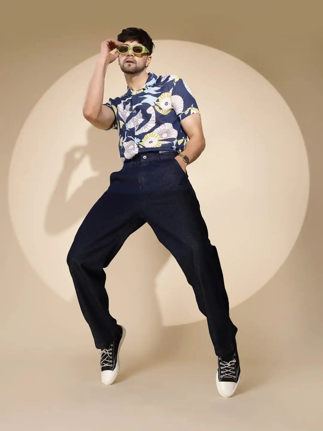 Raw Blue Cotton Blend Solid Jeans - Global Republic