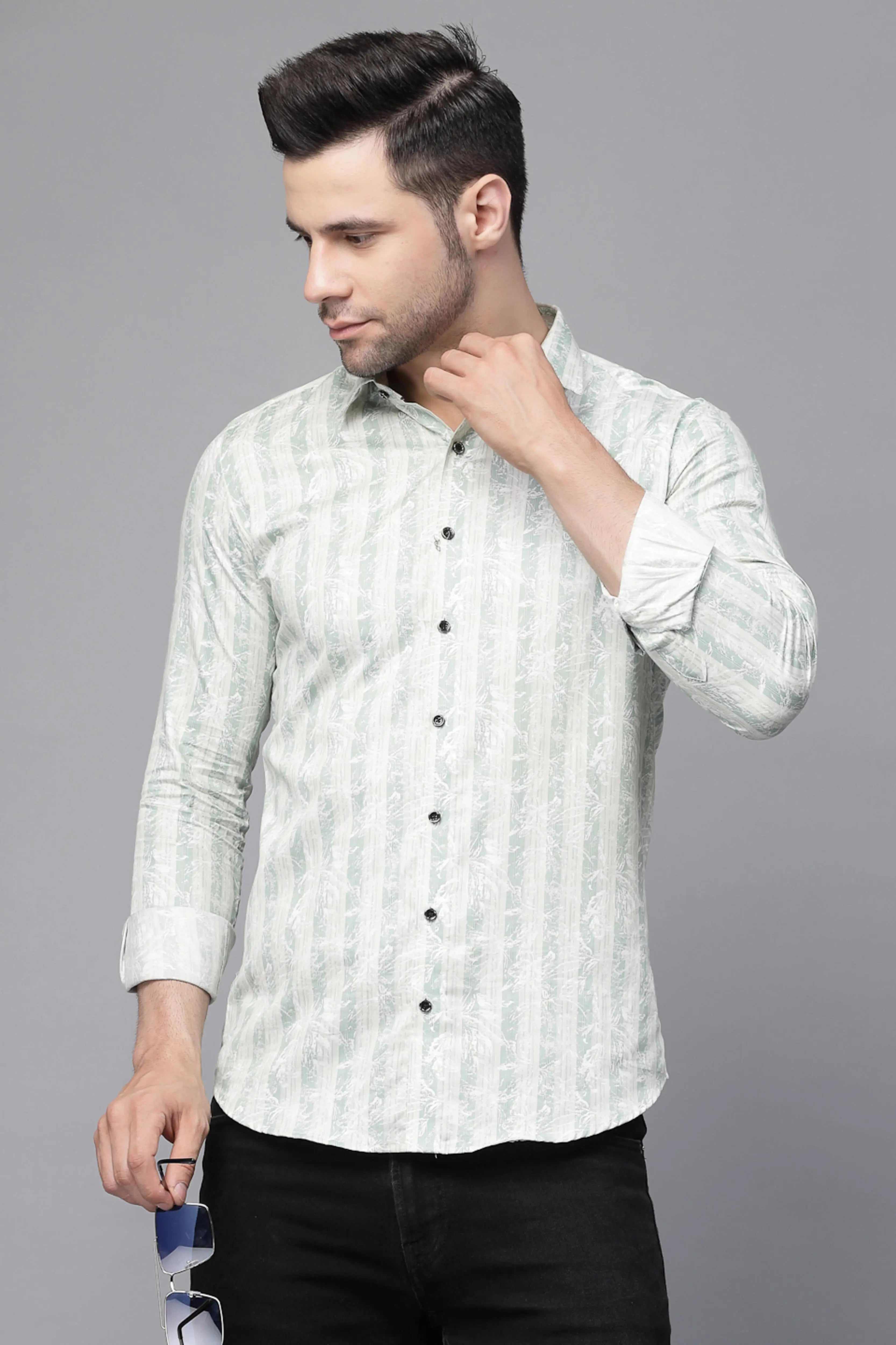 Green Striped Cotton Blend Shirt - Global Republic