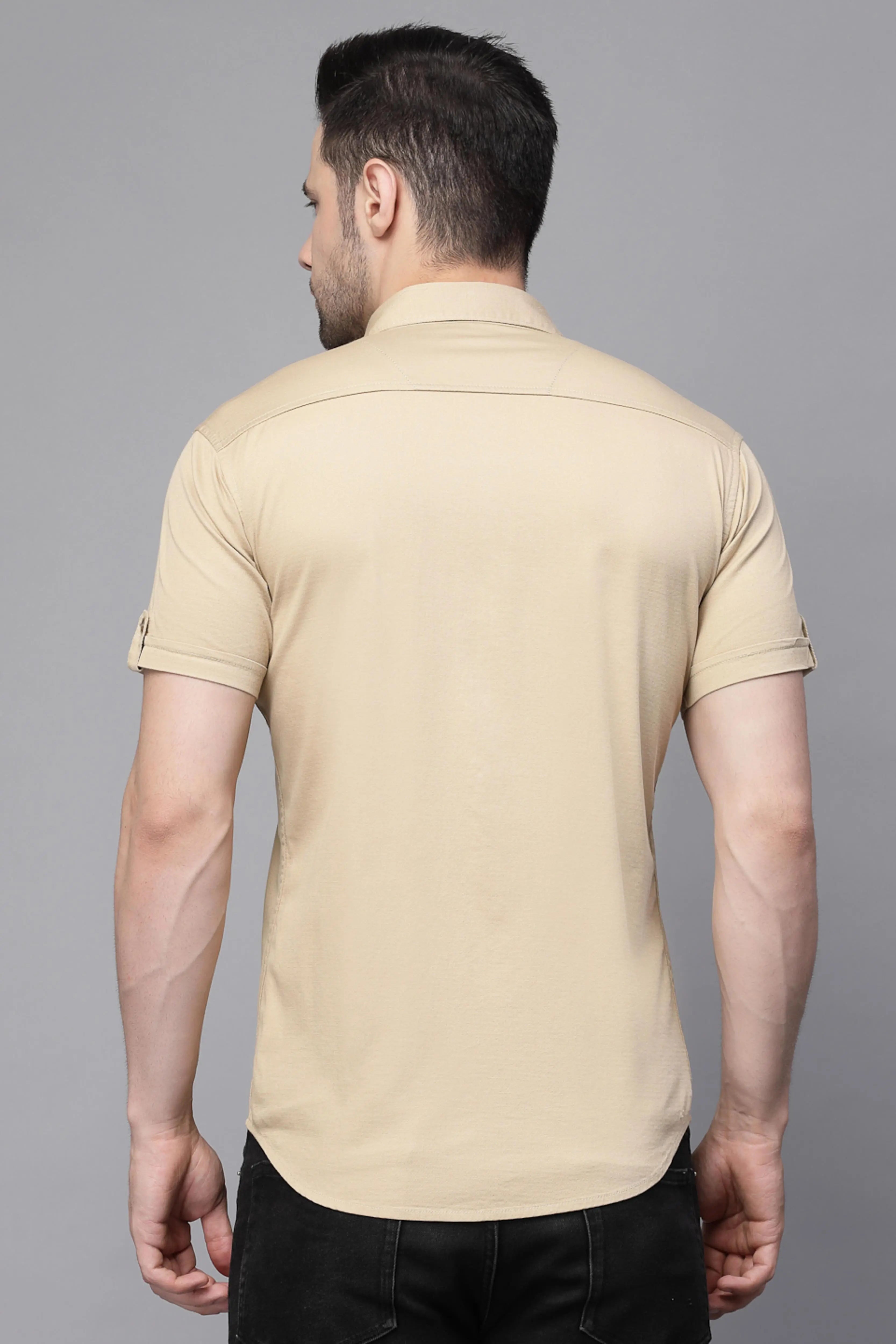Mens Khaki Collar Neck Solid Shirt - Global Republic