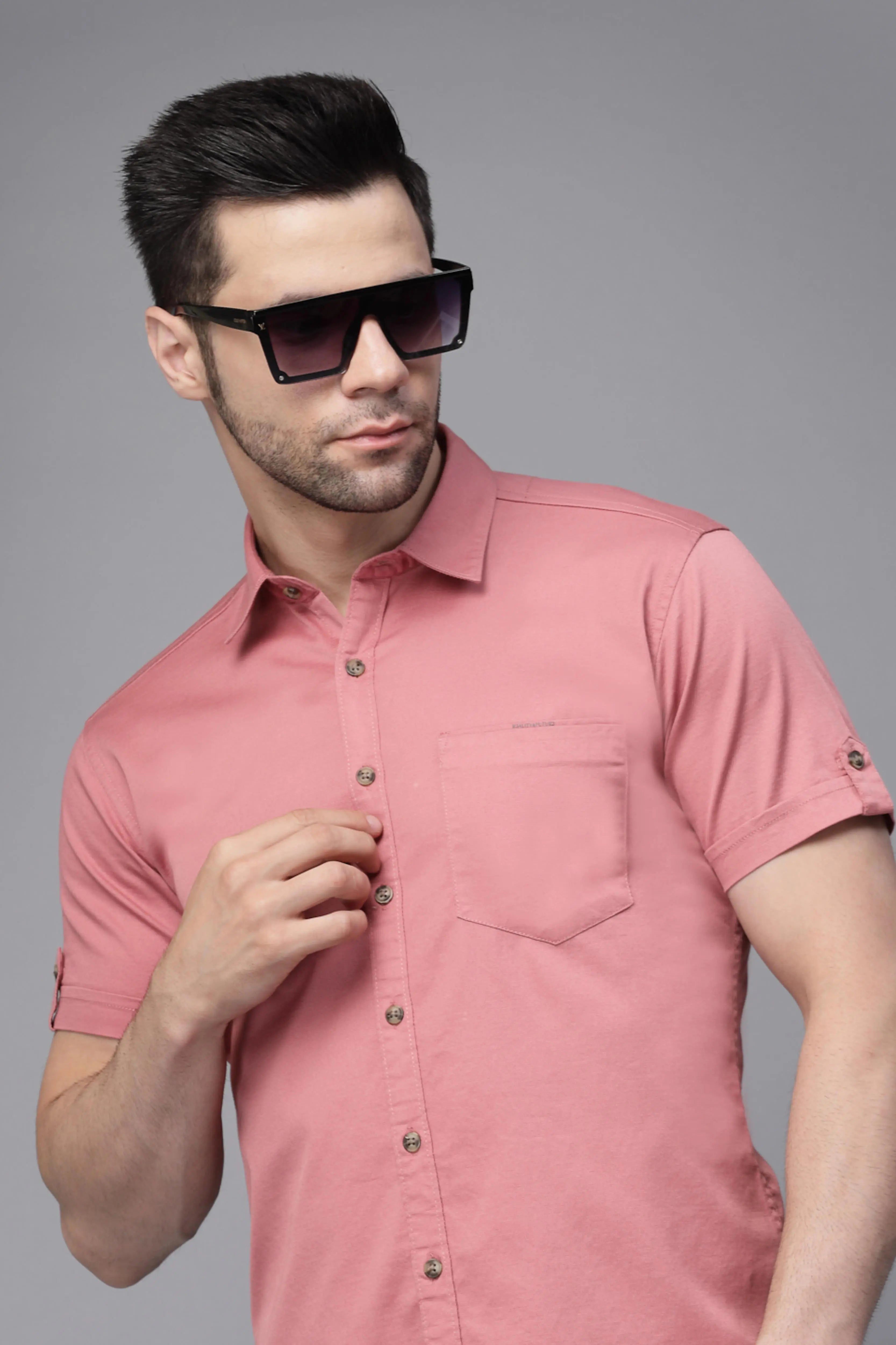 Mens Onion Collar Neck Solid Shirt - Global Republic