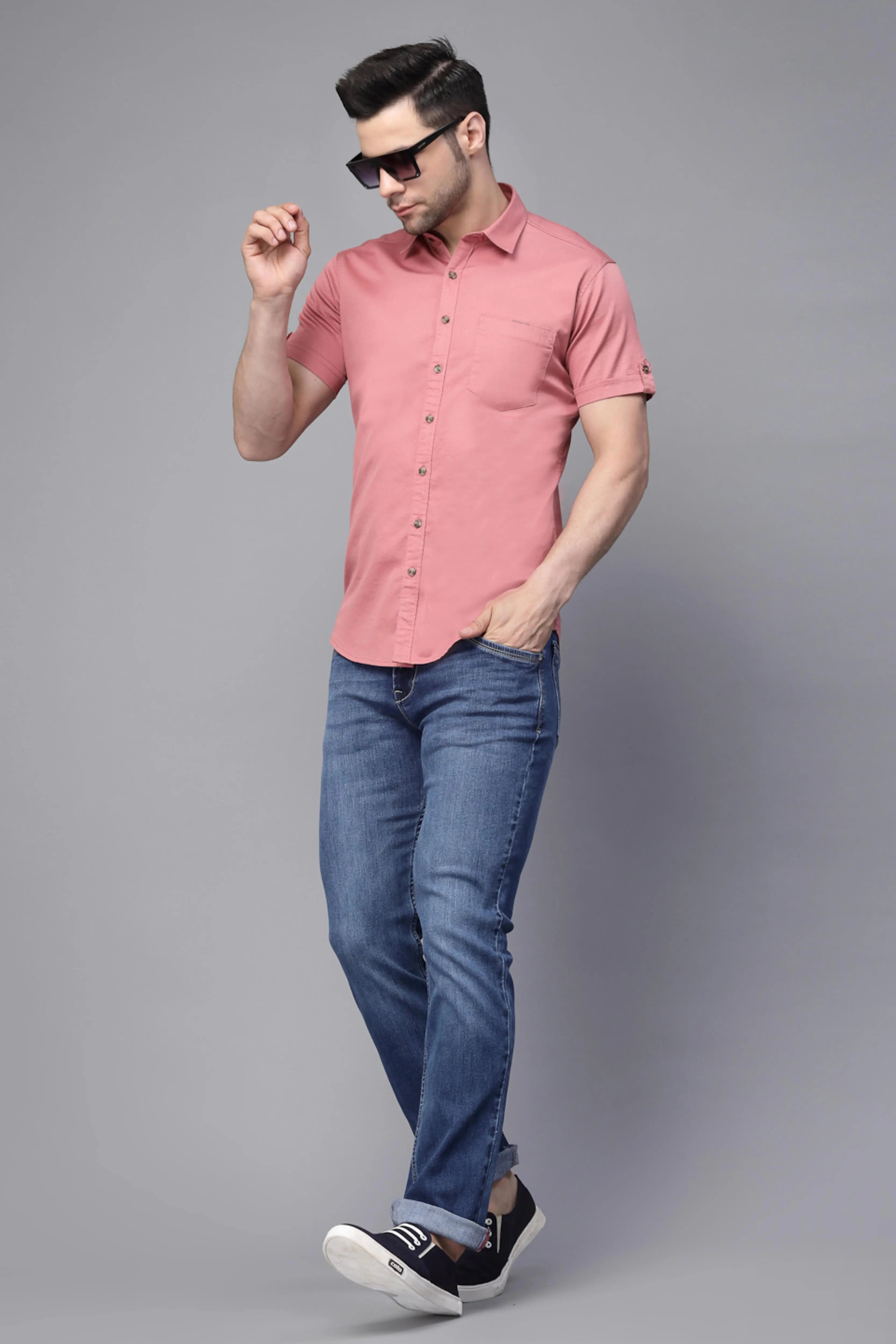 Mens Onion Collar Neck Solid Shirt - Global Republic