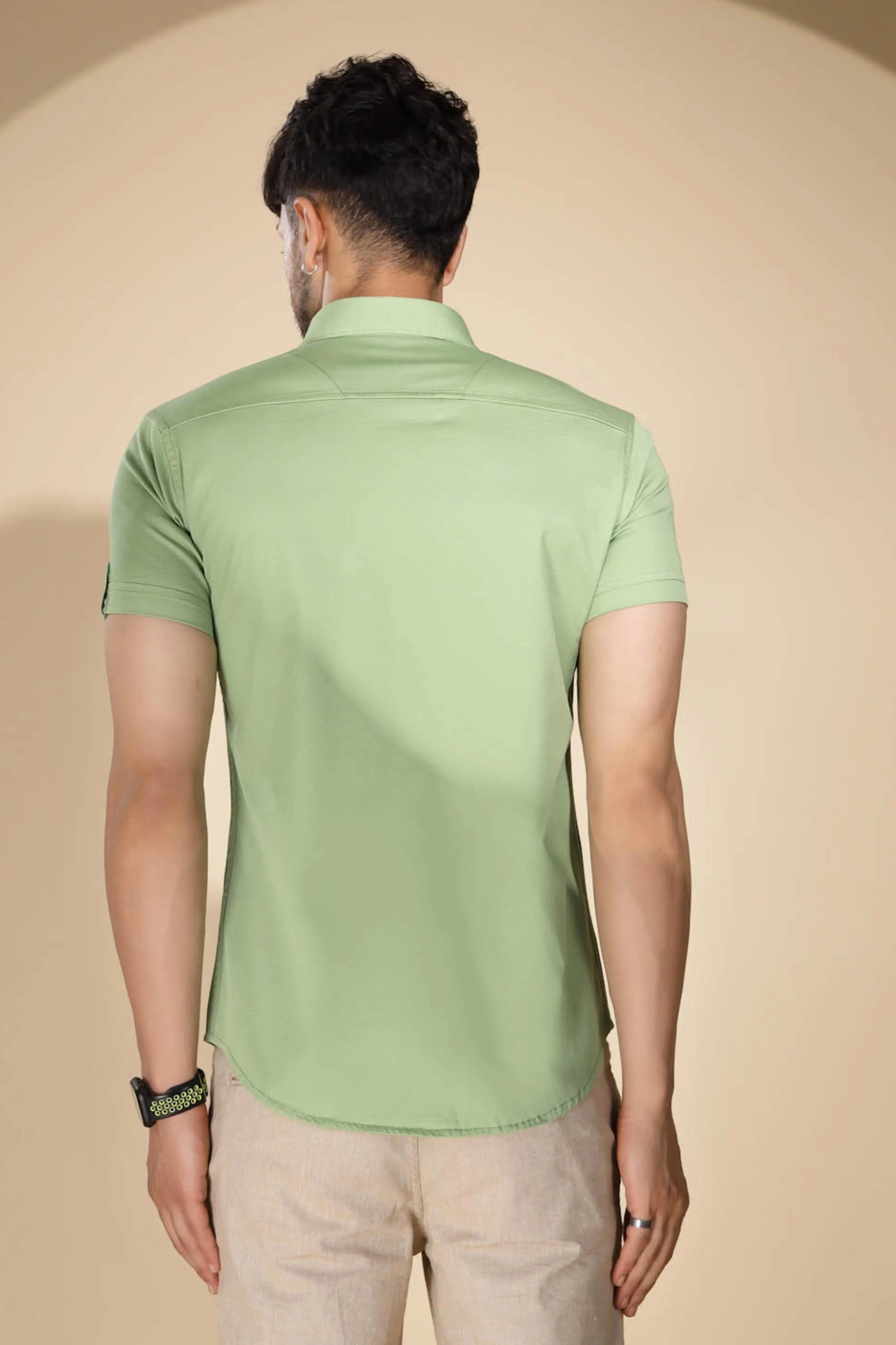 Mens Green Collar Neck Solid Shirt - Global Republic