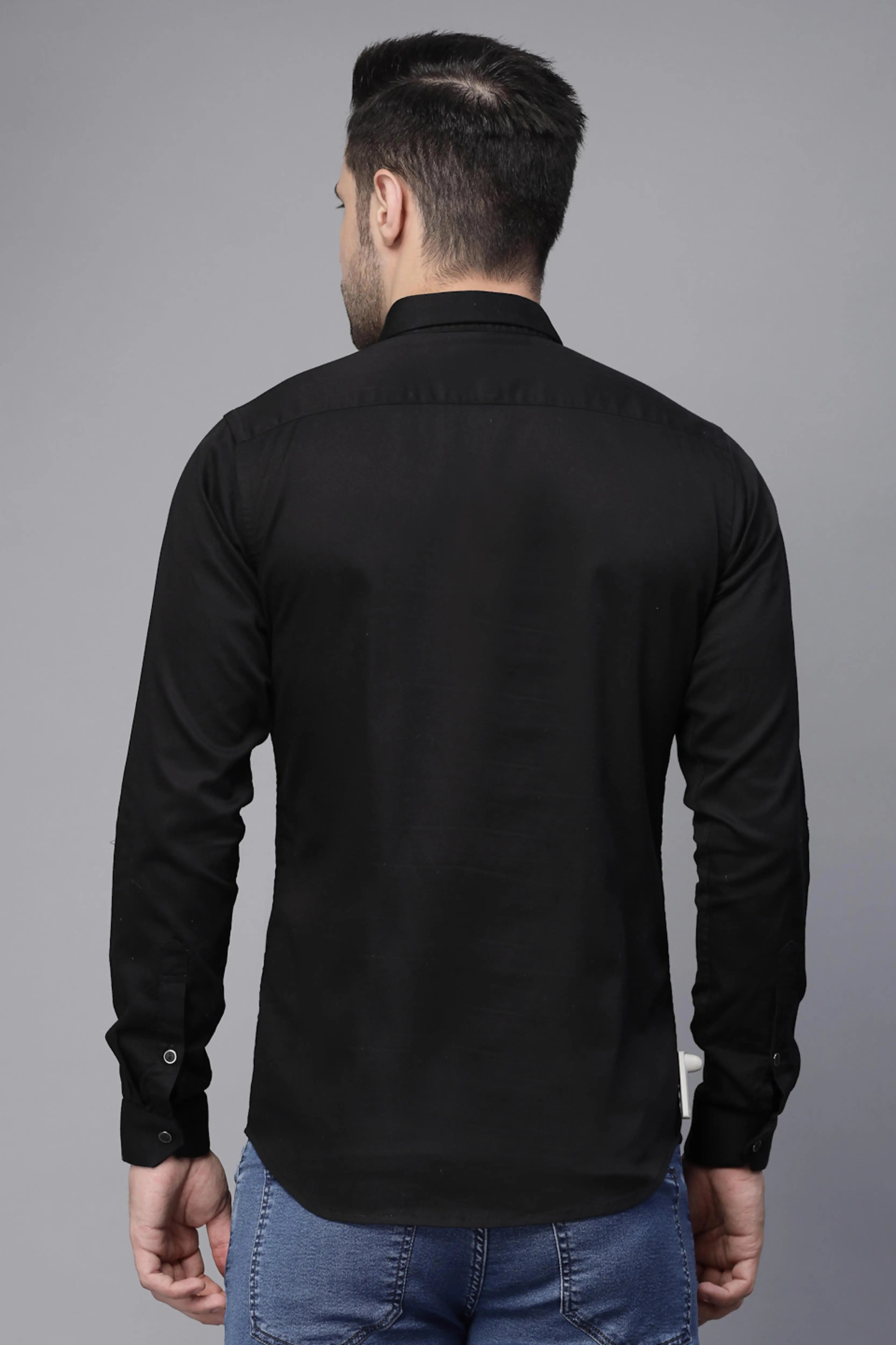 Mens Black Full Sleeve Solid Casual Shirt - Global Republic