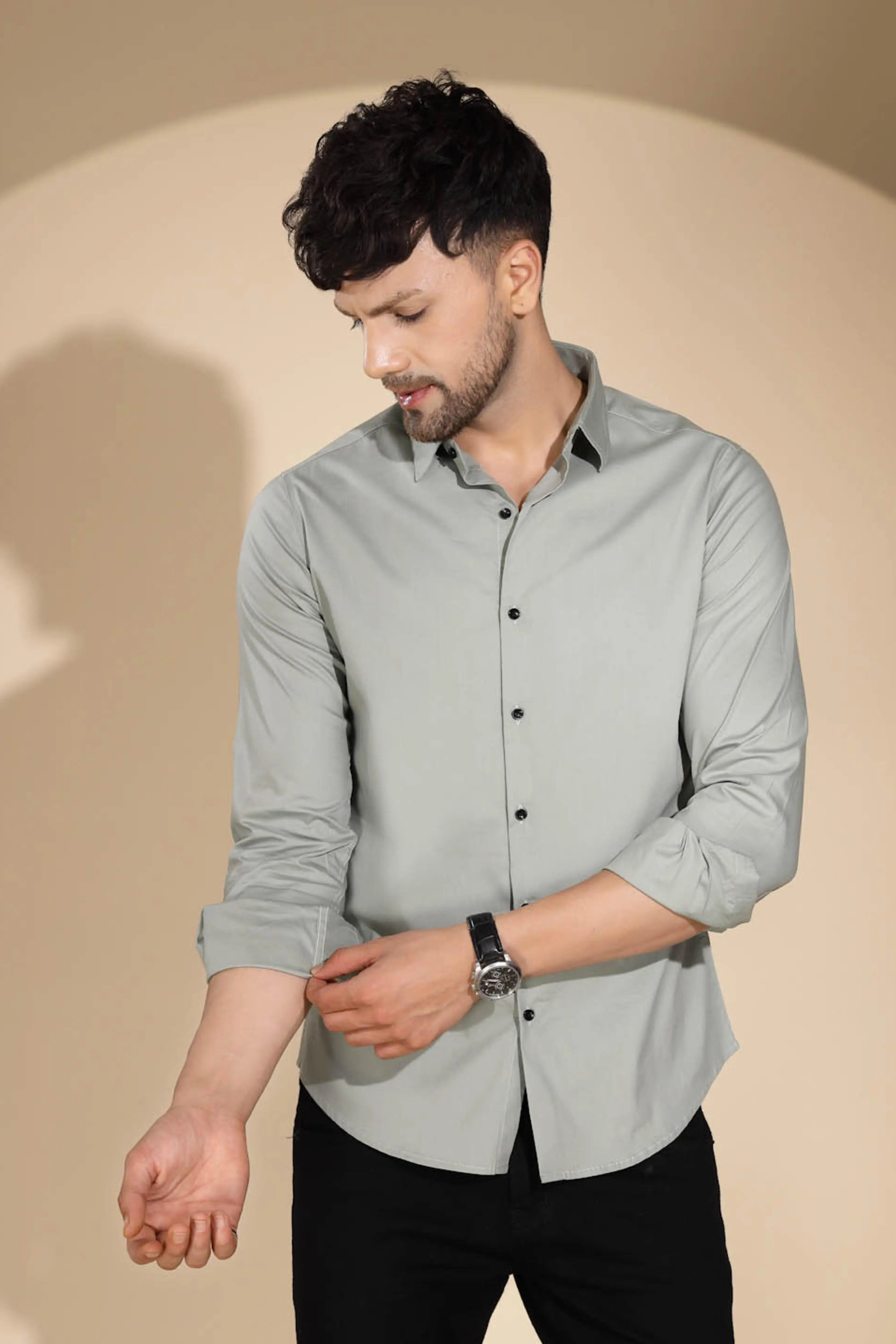 Mens Pista Green Collar Neck Solid Shirt - Global Republic