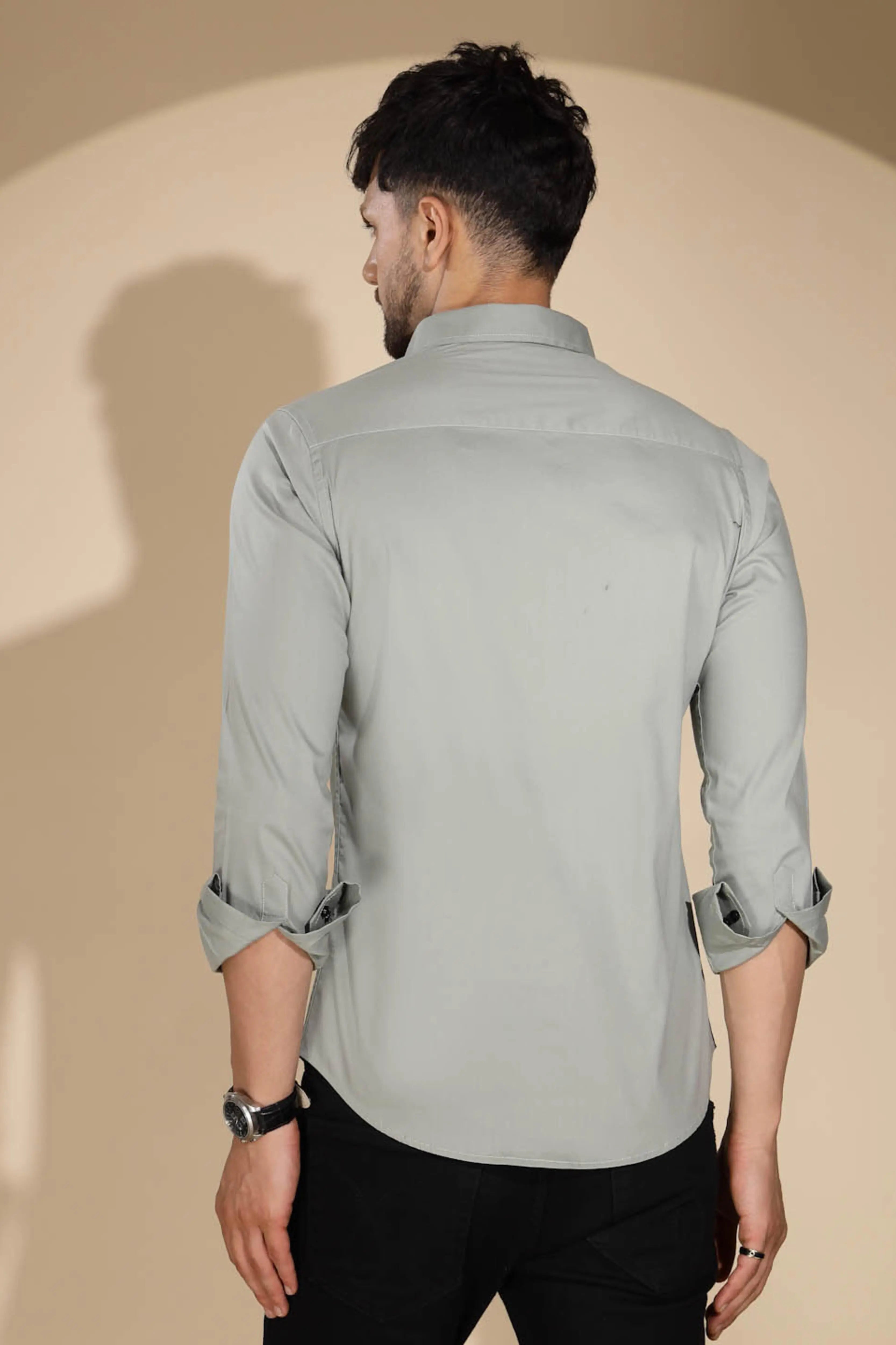 Mens Pista Green Collar Neck Solid Shirt - Global Republic