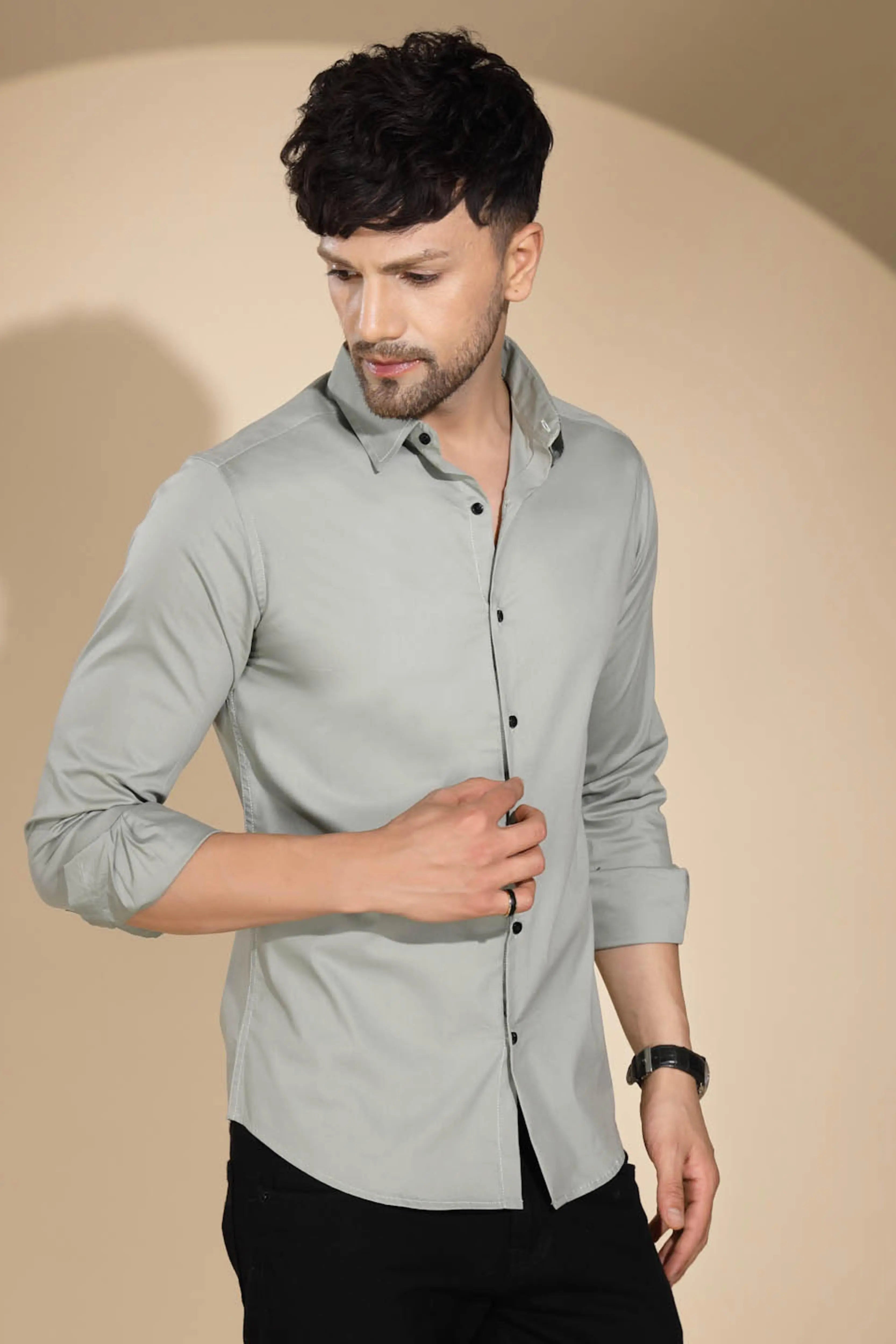 Mens Pista Green Collar Neck Solid Shirt - Global Republic