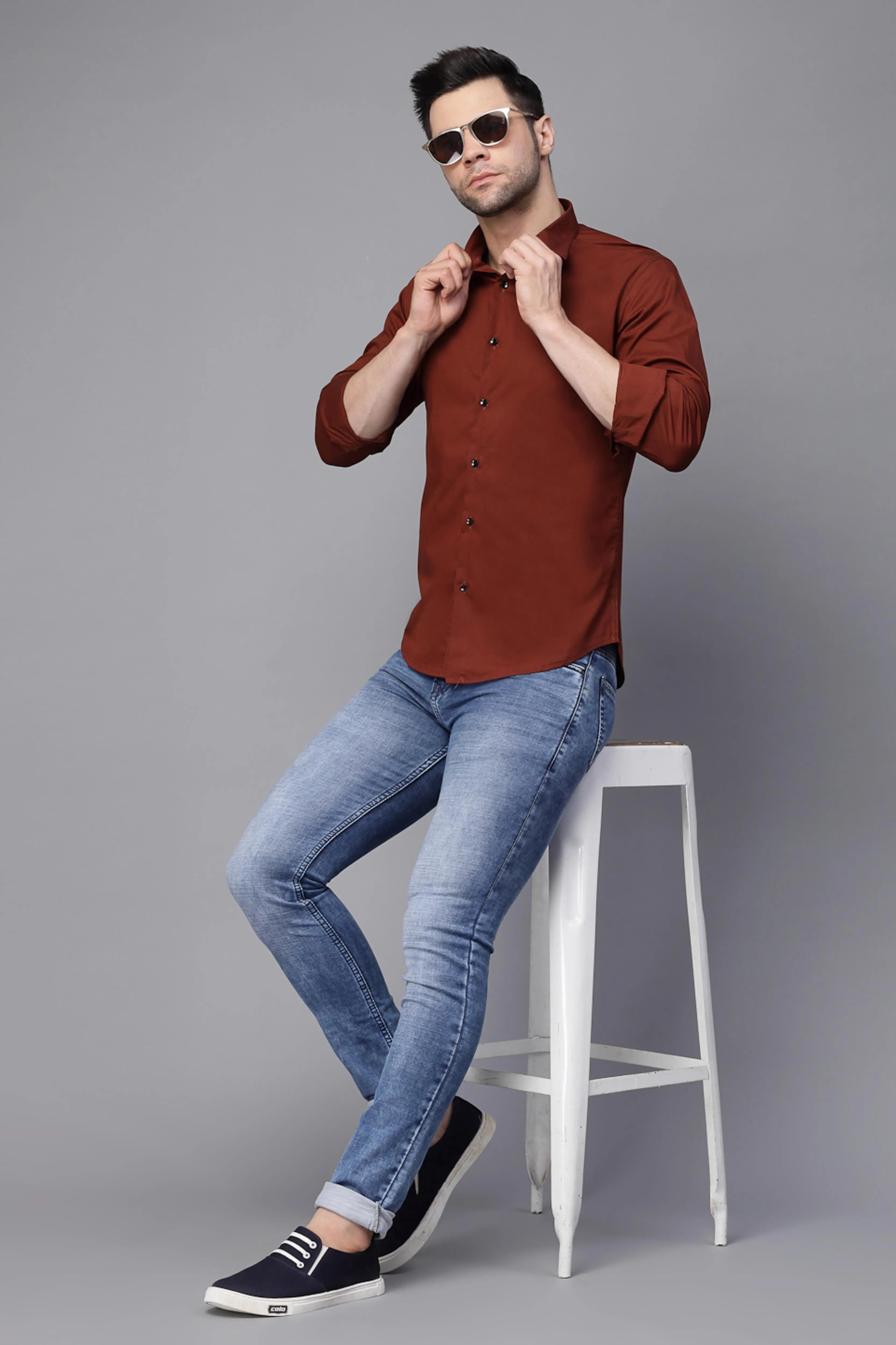 Mens Brick Collar Neck Solid Shirt - Global Republic