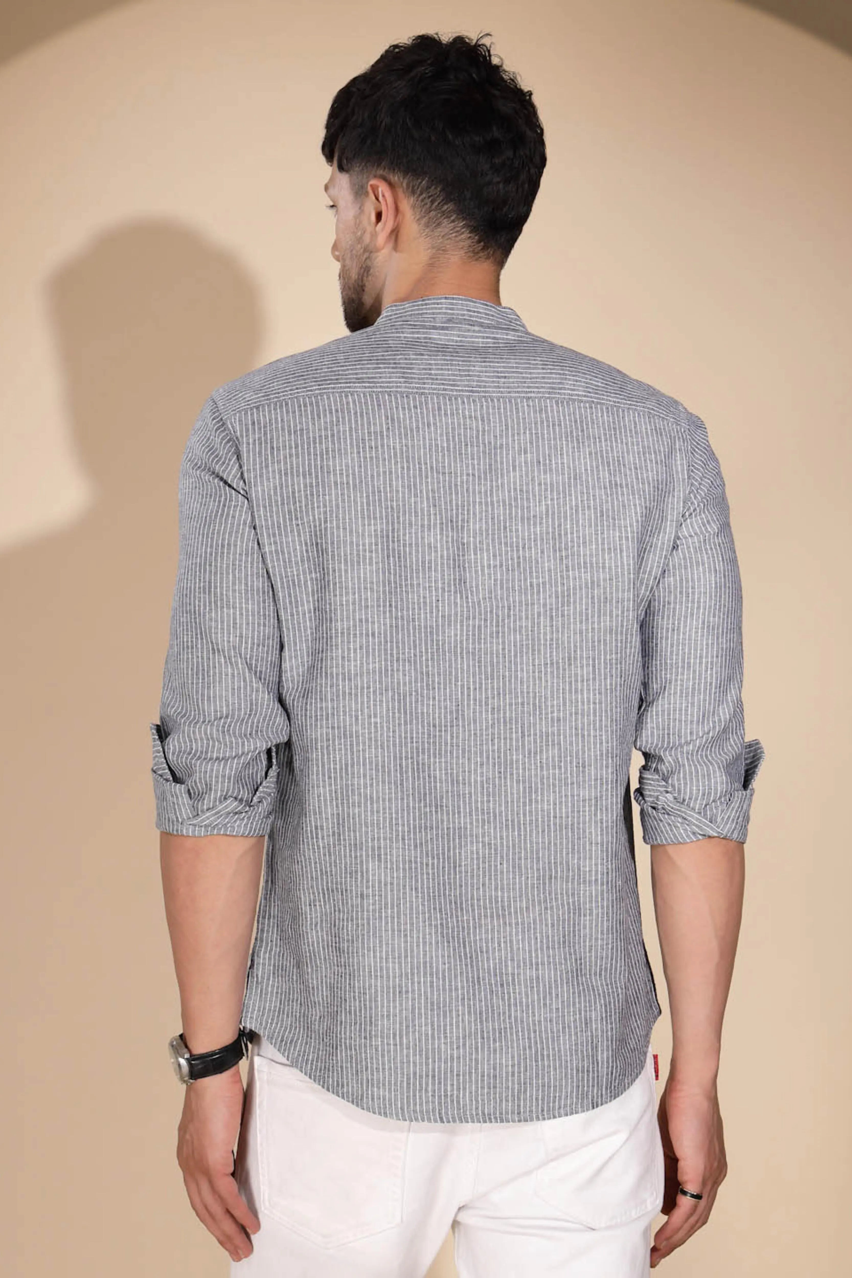 Mens Grey Round Nack Printed Kurta - Global Republic