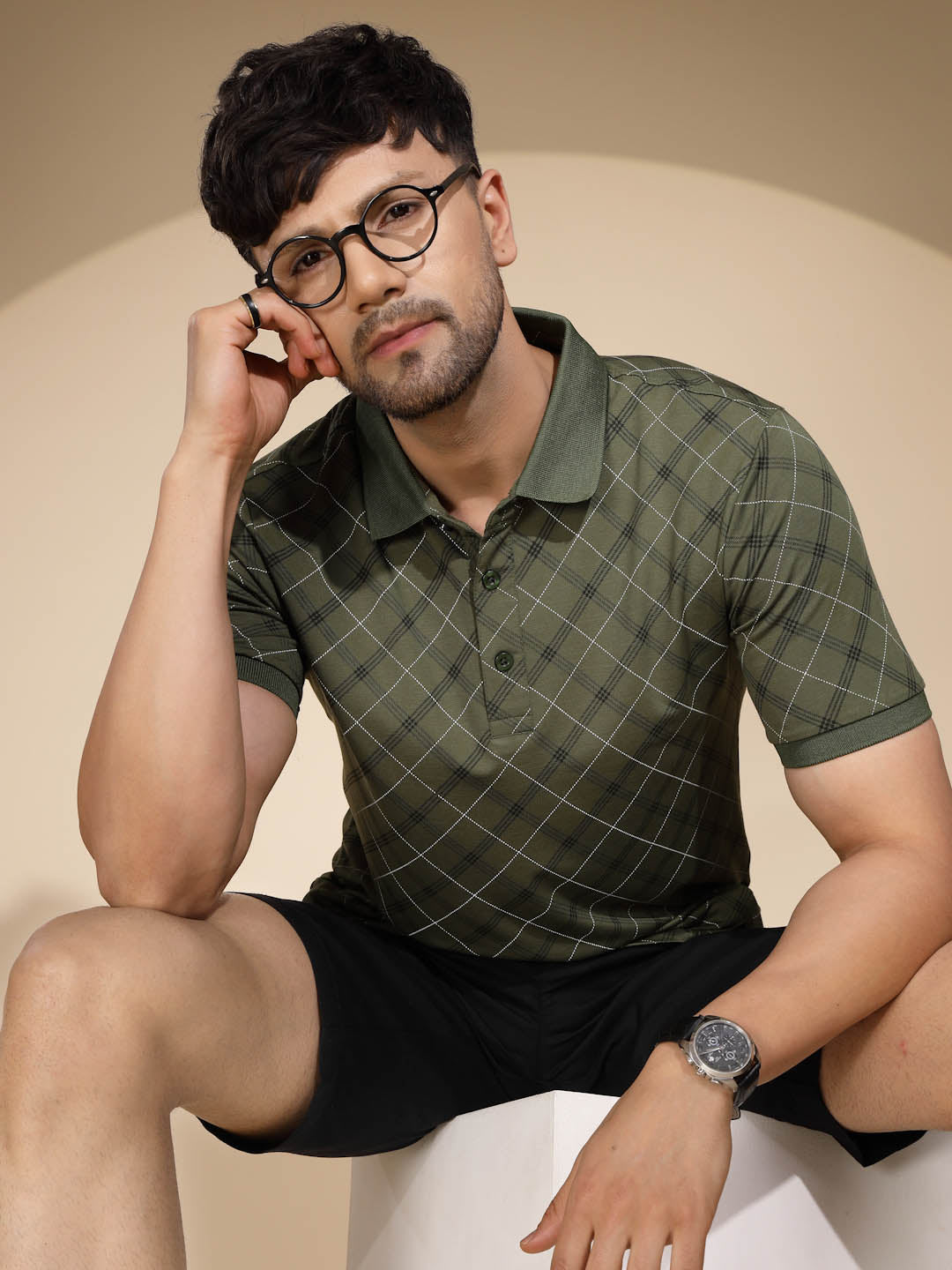 Mens Olive Round Nack Printed T-Shirt - Global Republic
