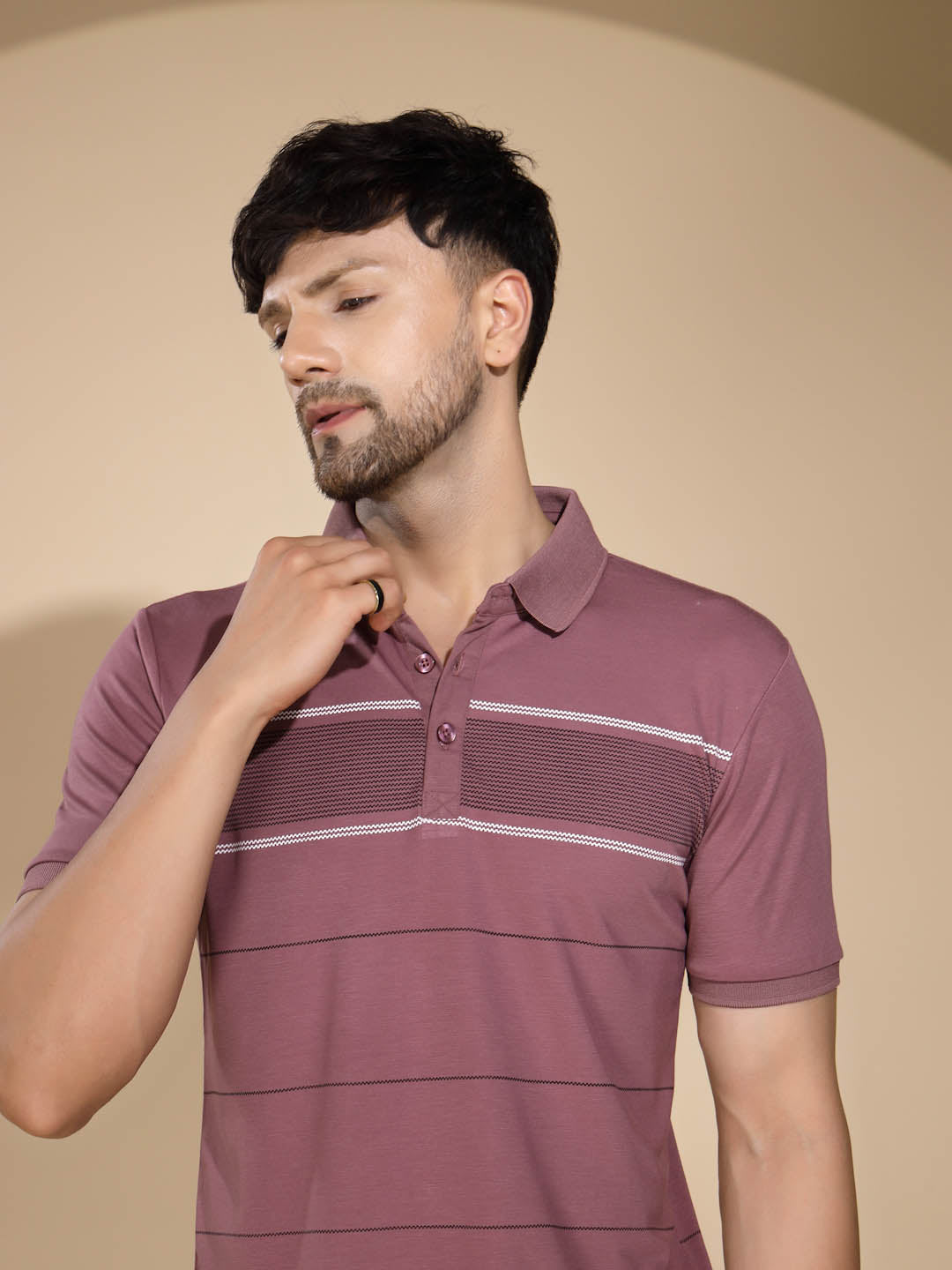 Mens Lavender Round Nack Printed T-Shirt - Global Republic
