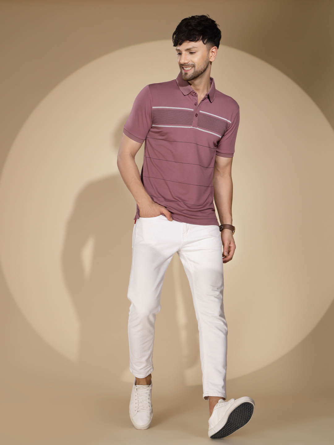 Mens Lavender Round Nack Printed T-Shirt - Global Republic
