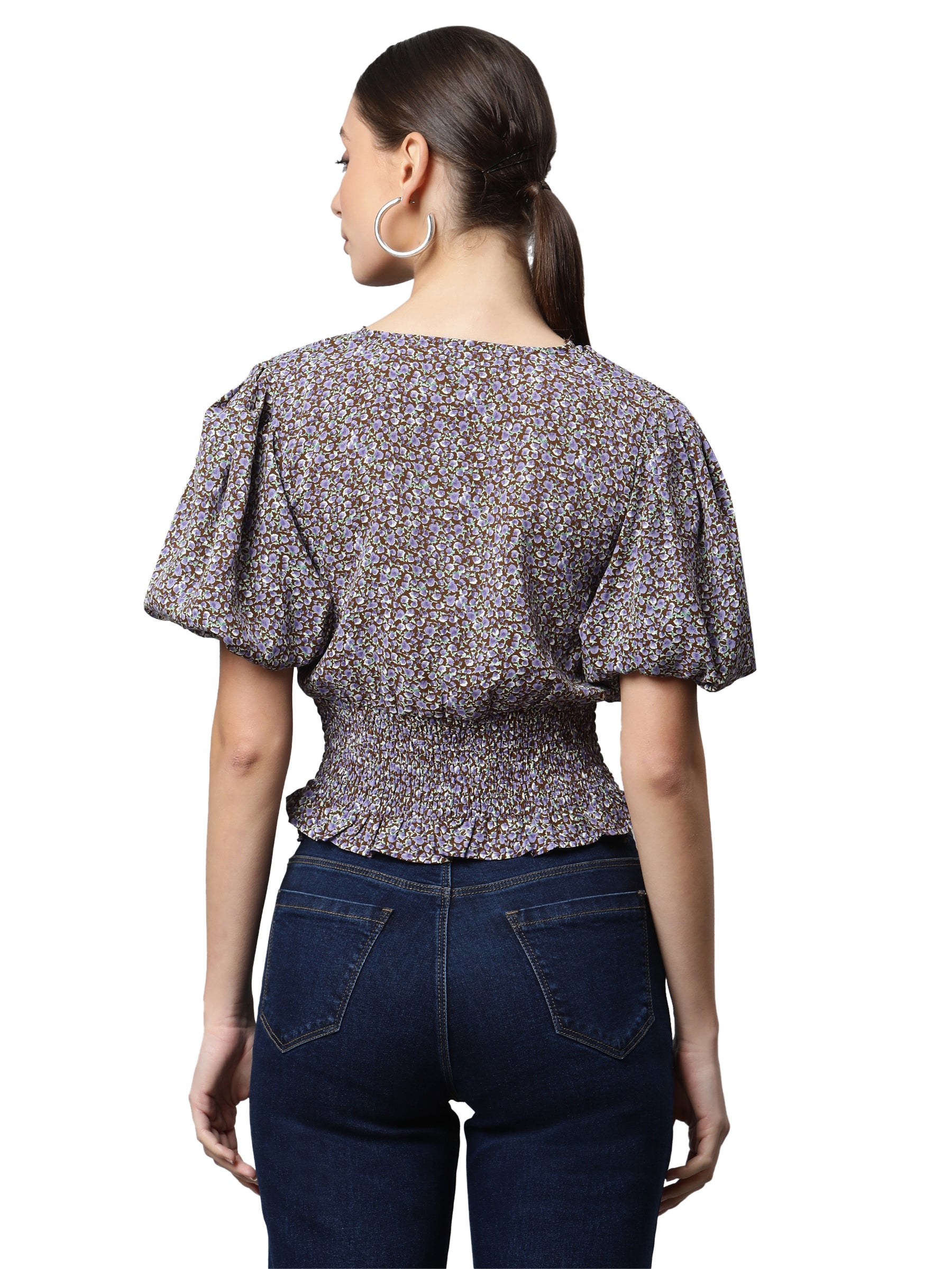 Elasticated Hem Floral Print Cropped Top - Global Republic