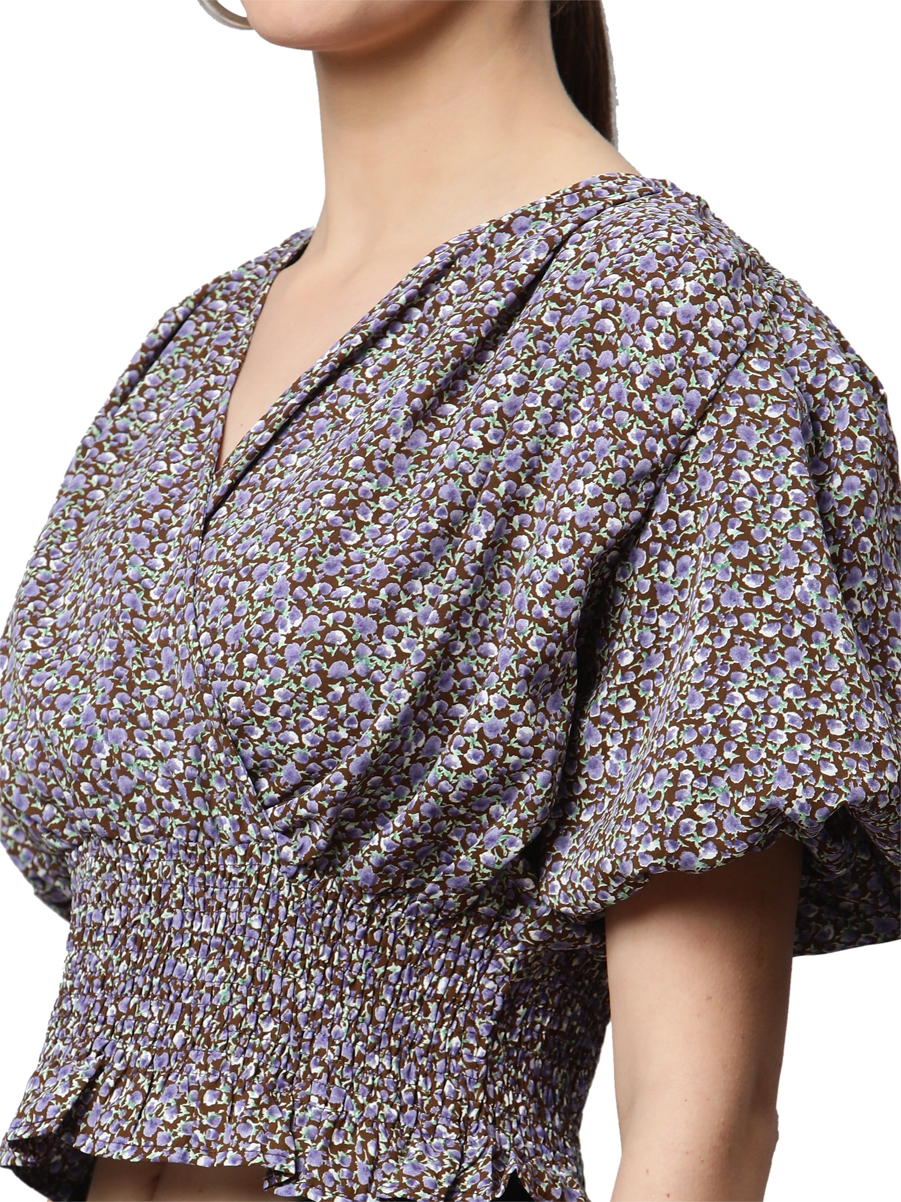 Elasticated Hem Floral Print Cropped Top - Global Republic