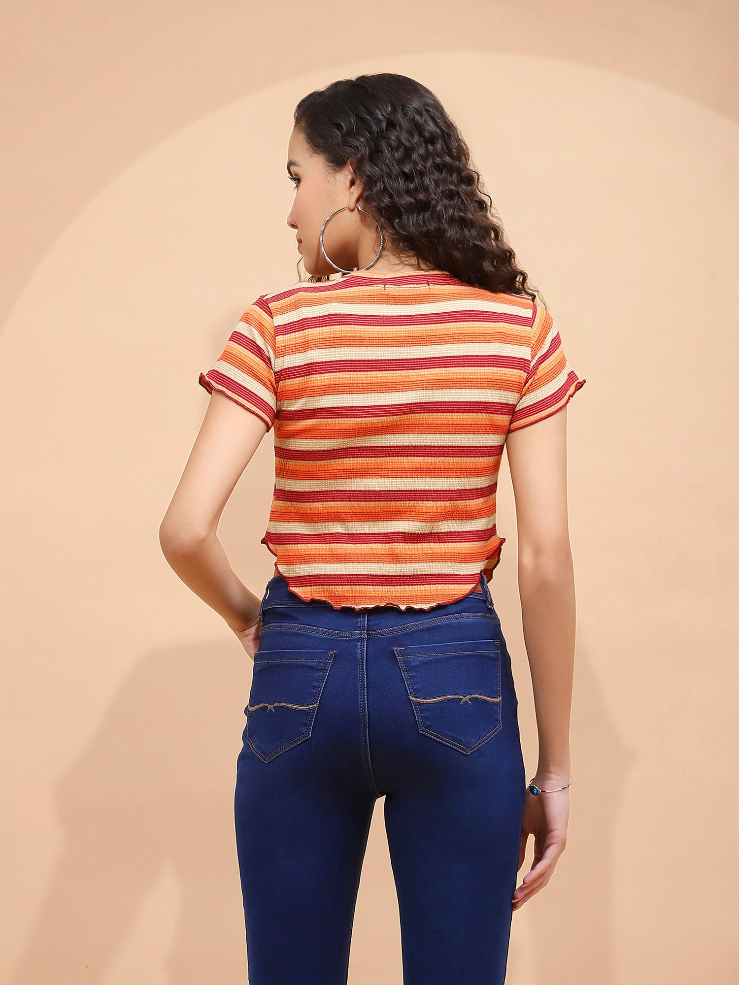 Cotton Blend Regular Fit Brown Top - Global Republic