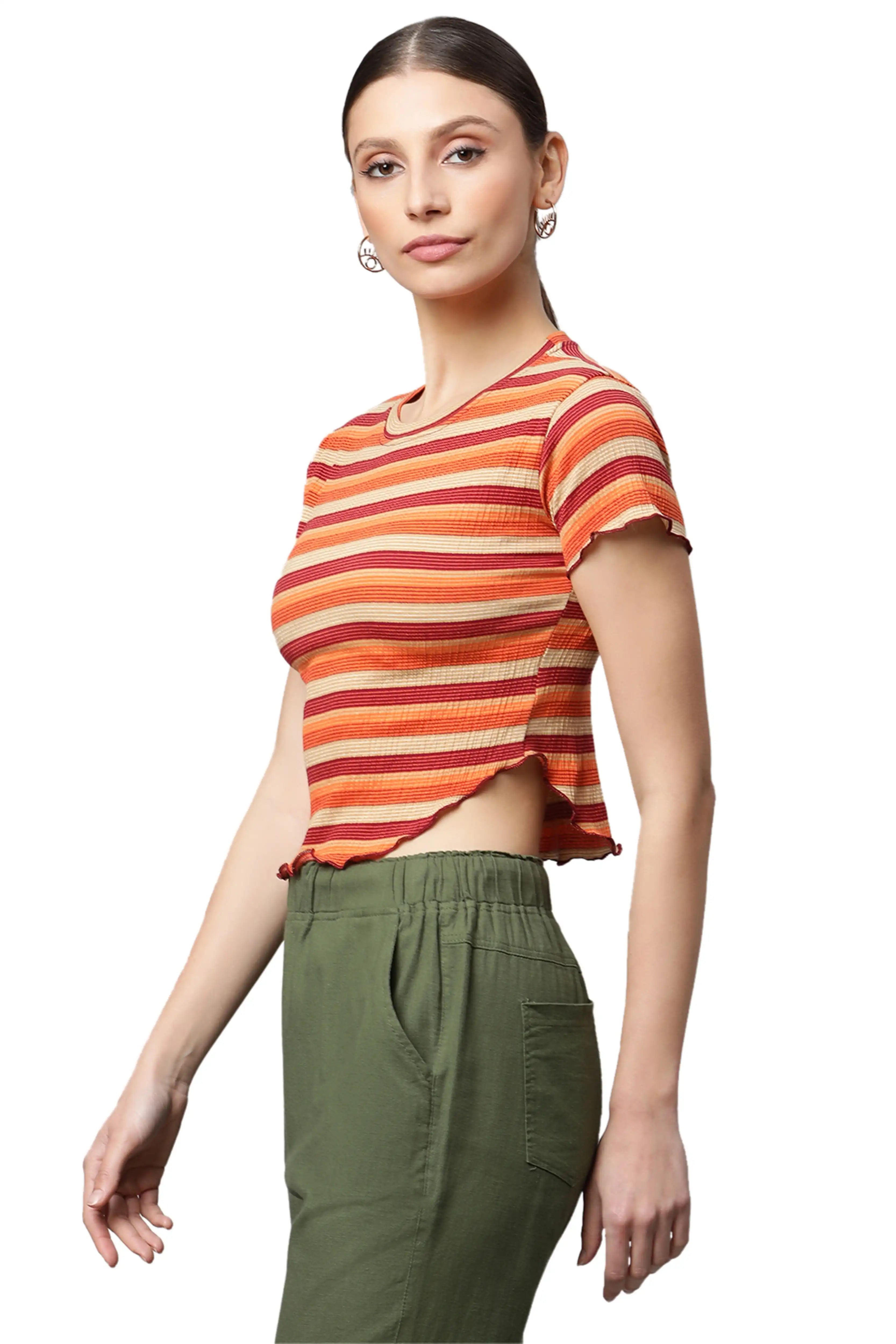 Cotton Blend Regular Fit Brown Top