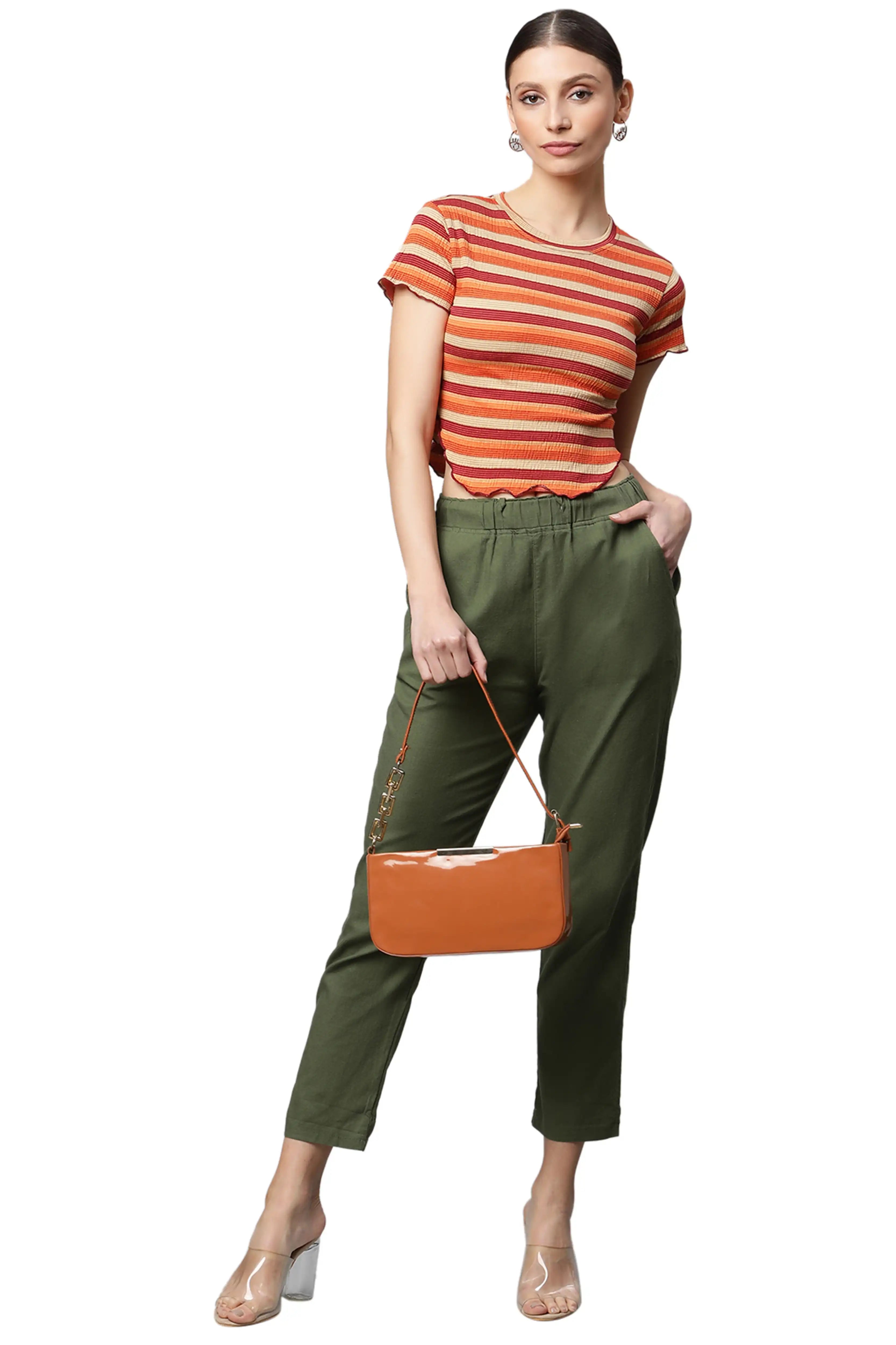 Cotton Blend Regular Fit Brown Top