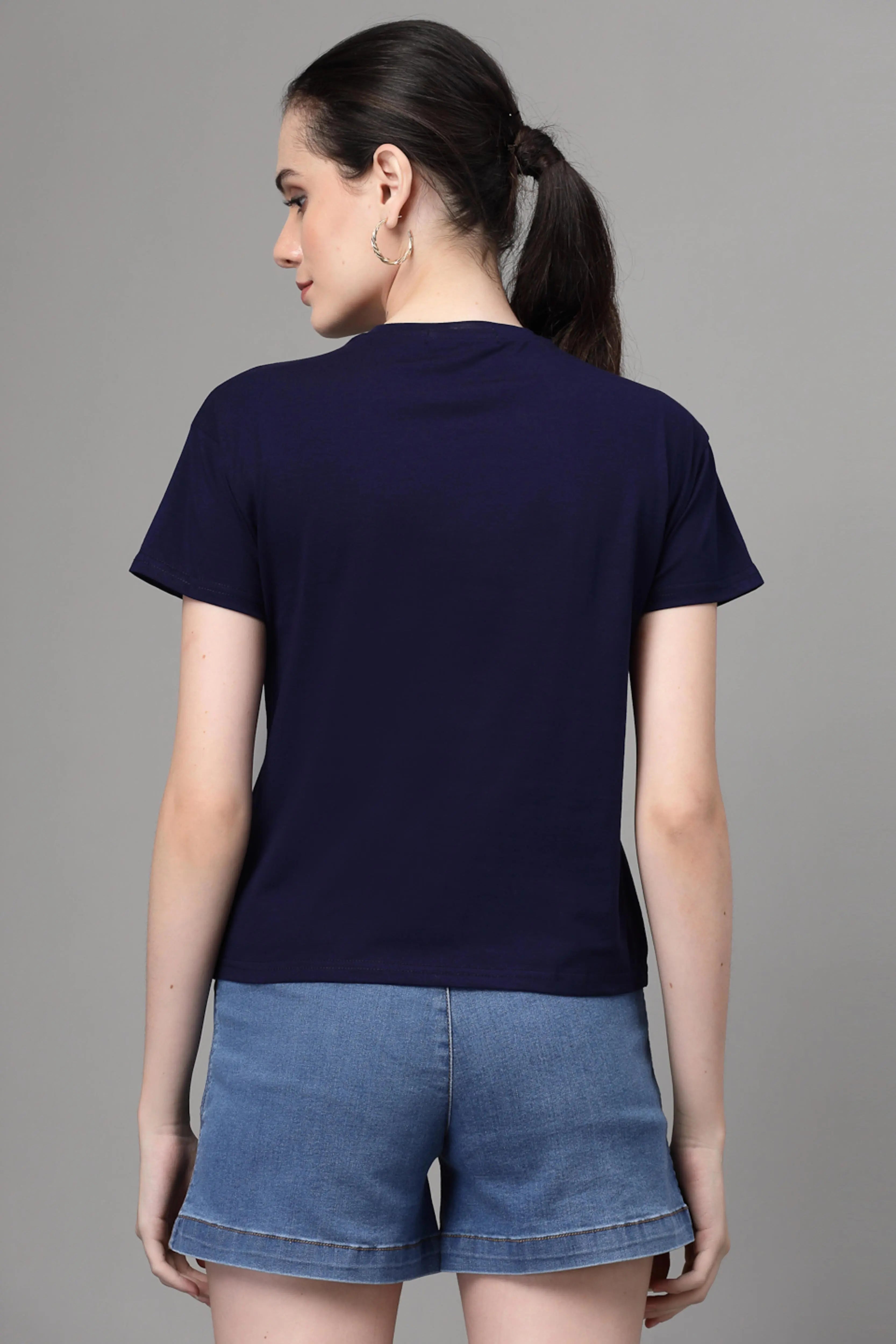 Blue Graphic Print Cotton Blend T-Shirt - Global Republic