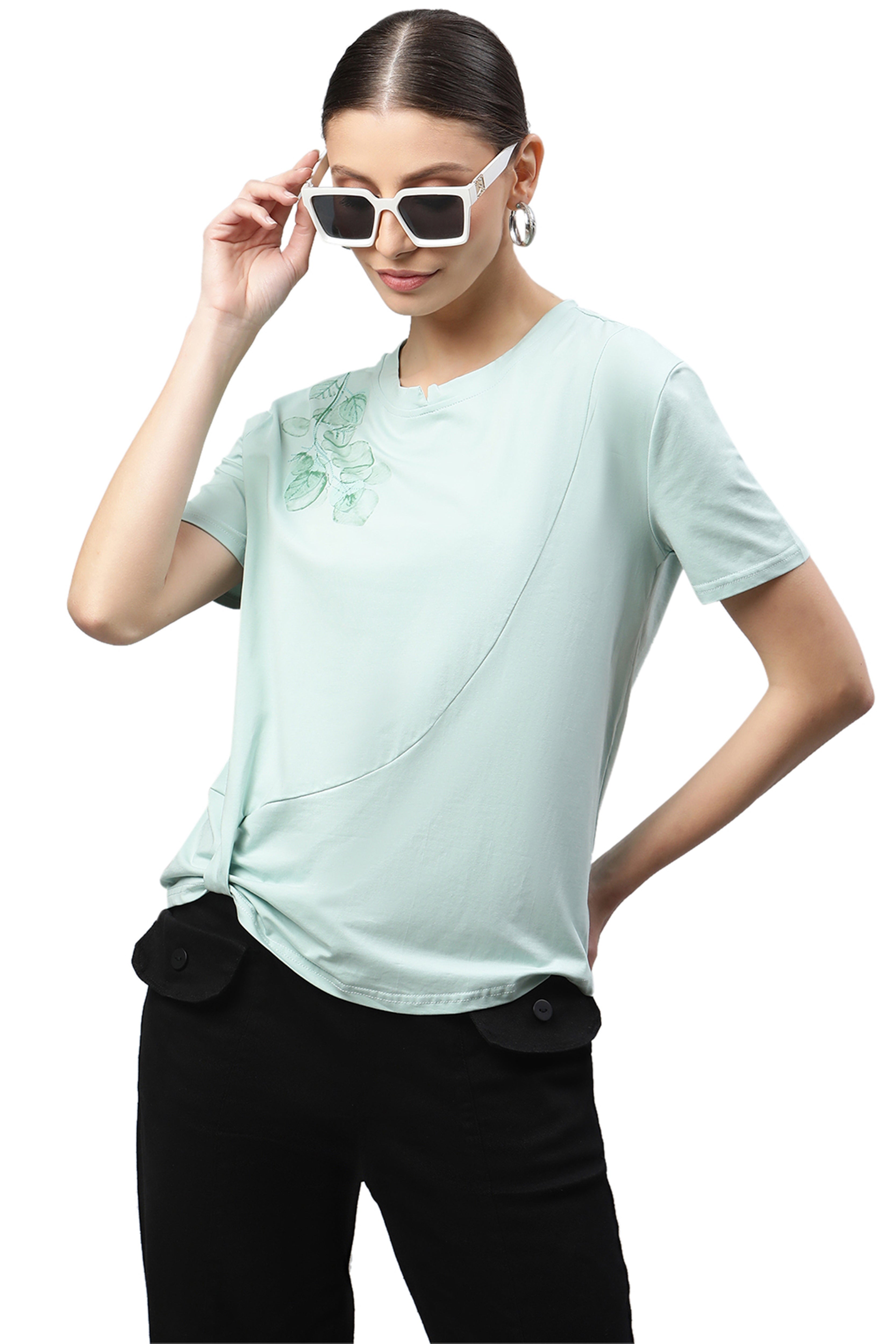 Green Cotton Regular Fit Top