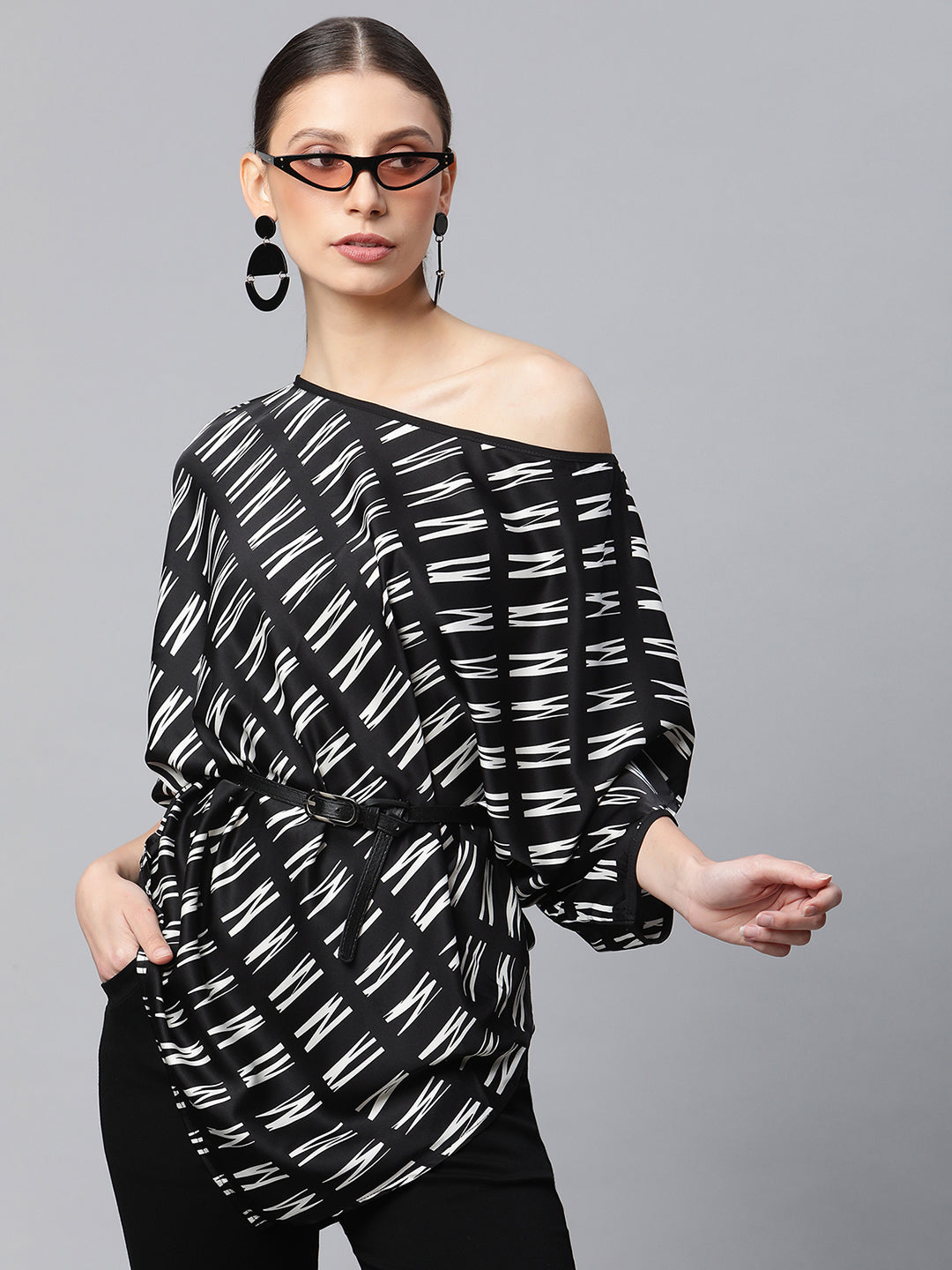 Satin Asymmetric Hem Off-Shoulder Top - Global Republic