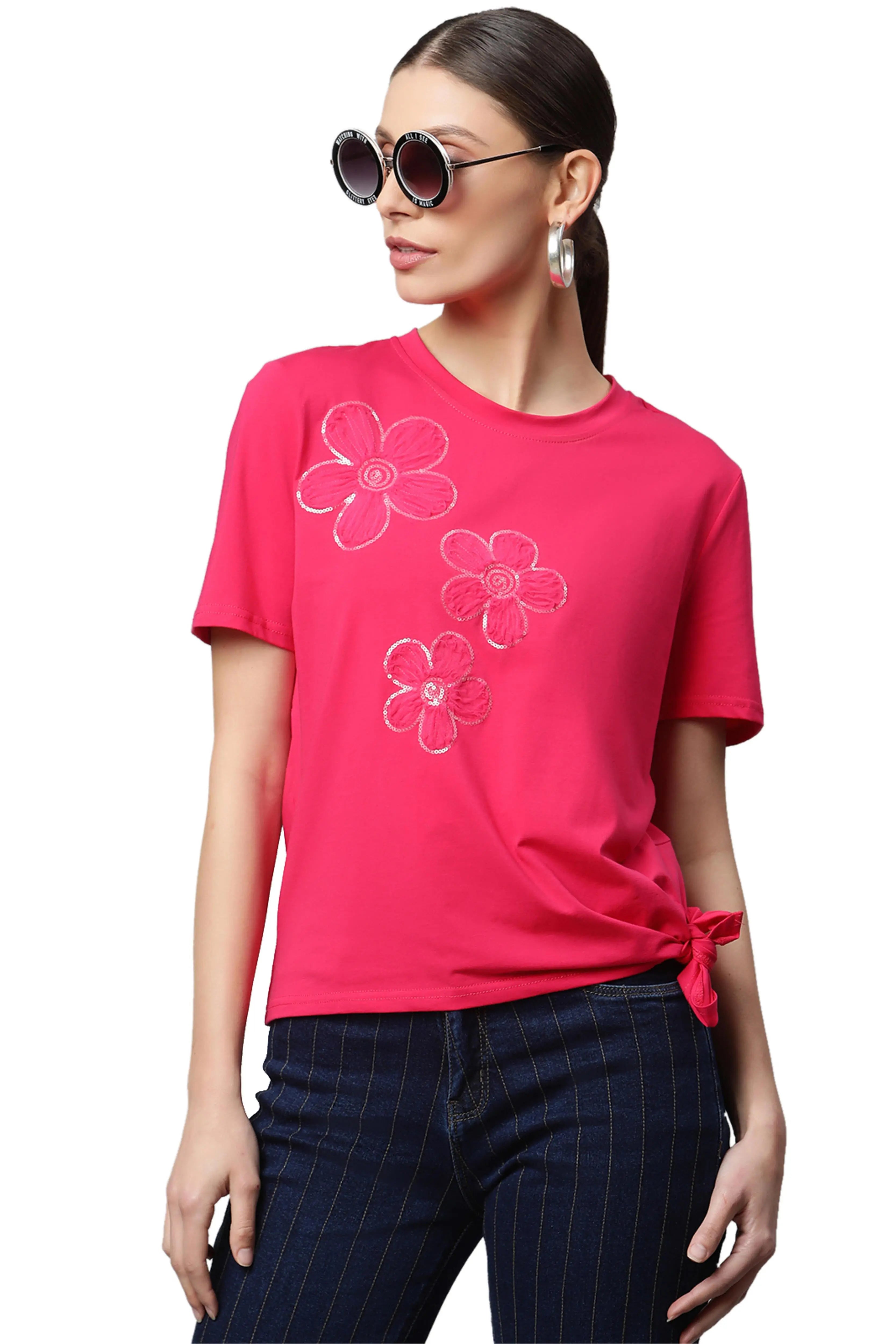 Women Regular Fit Floral Embroidery Top - Global Republic