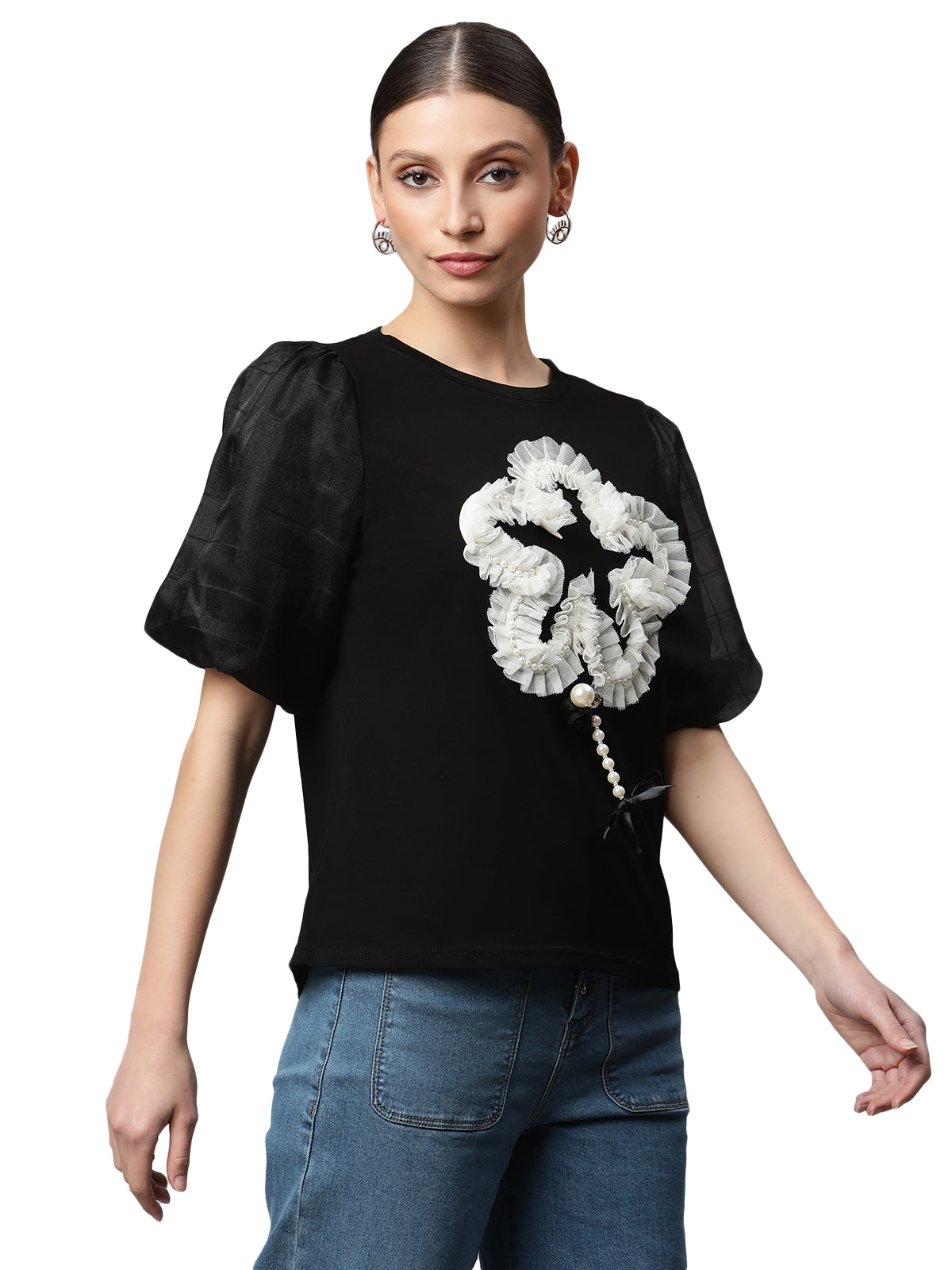 Women Regular Fit Color Hosiery Applique T-Shirt - Global Republic