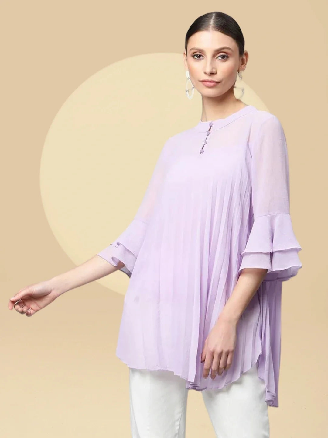 Pink Flared Fit Asymmetric Hem Top - Global Republic
