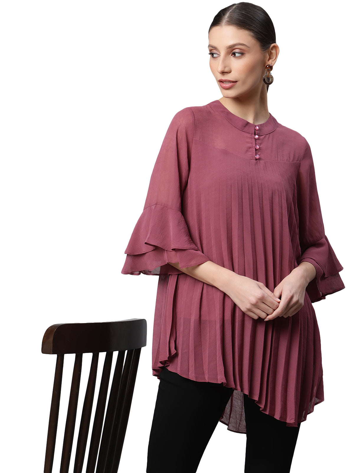 Pink Flared Fit Asymmetric Hem Top - Global Republic